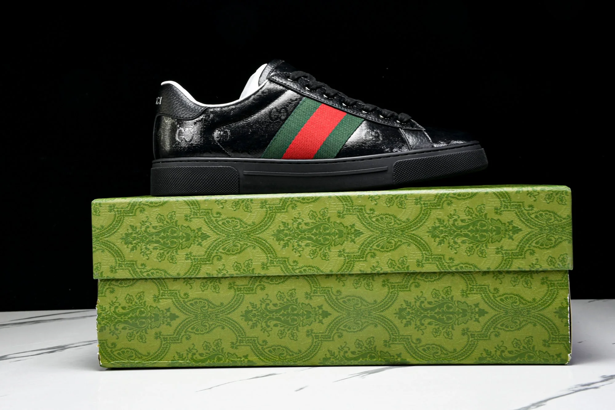 Guссi Ace Web 'Glossy Black Monogram'