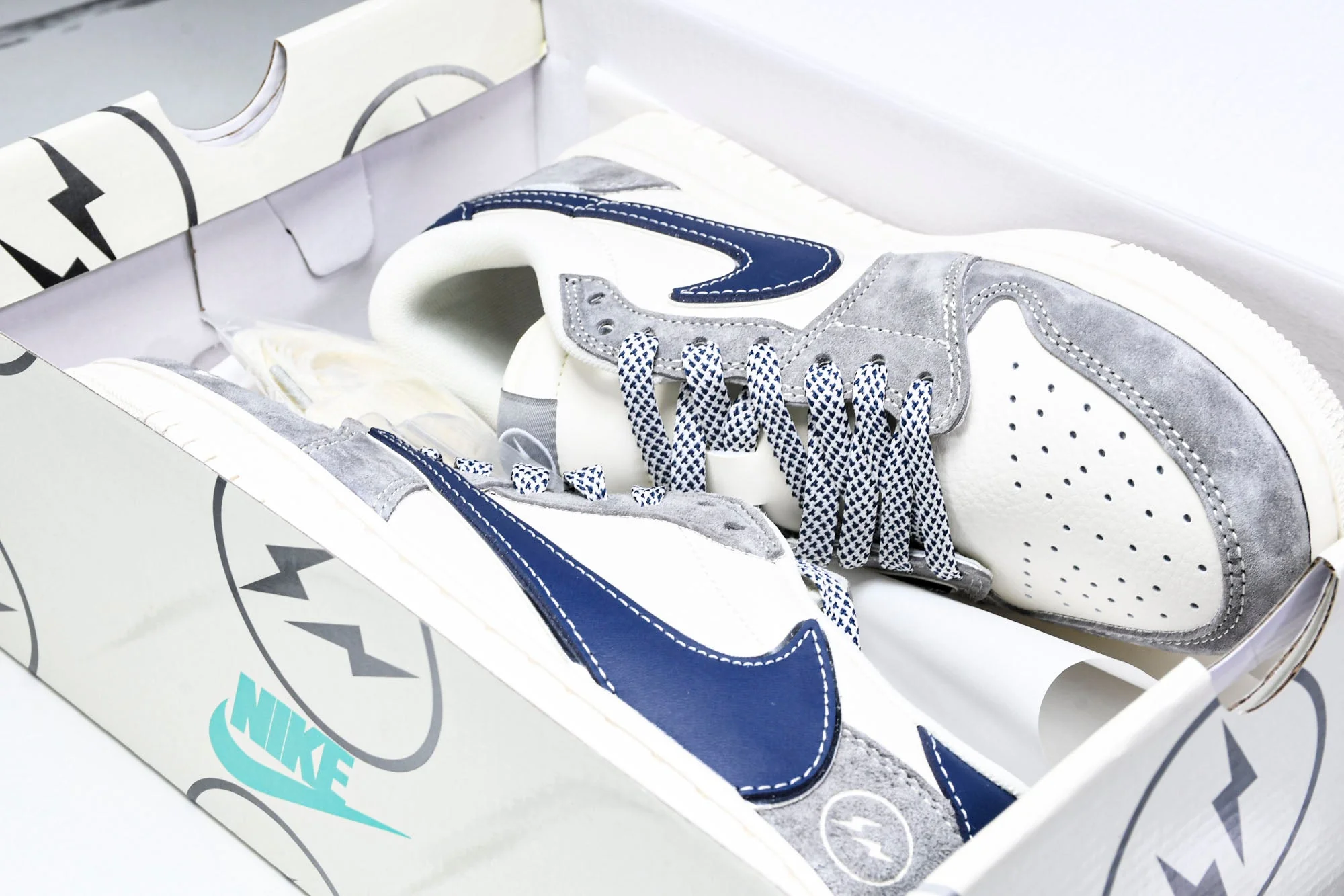 Travis Scott AJ1 Low x Fragment 'Grey Navy' (Custom)