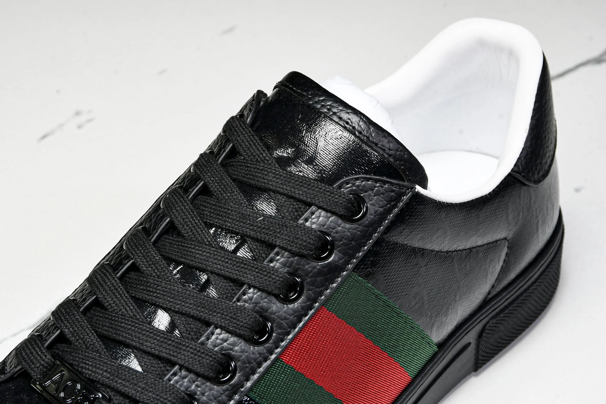 Guссi Ace Web 'Glossy Black Monogram'