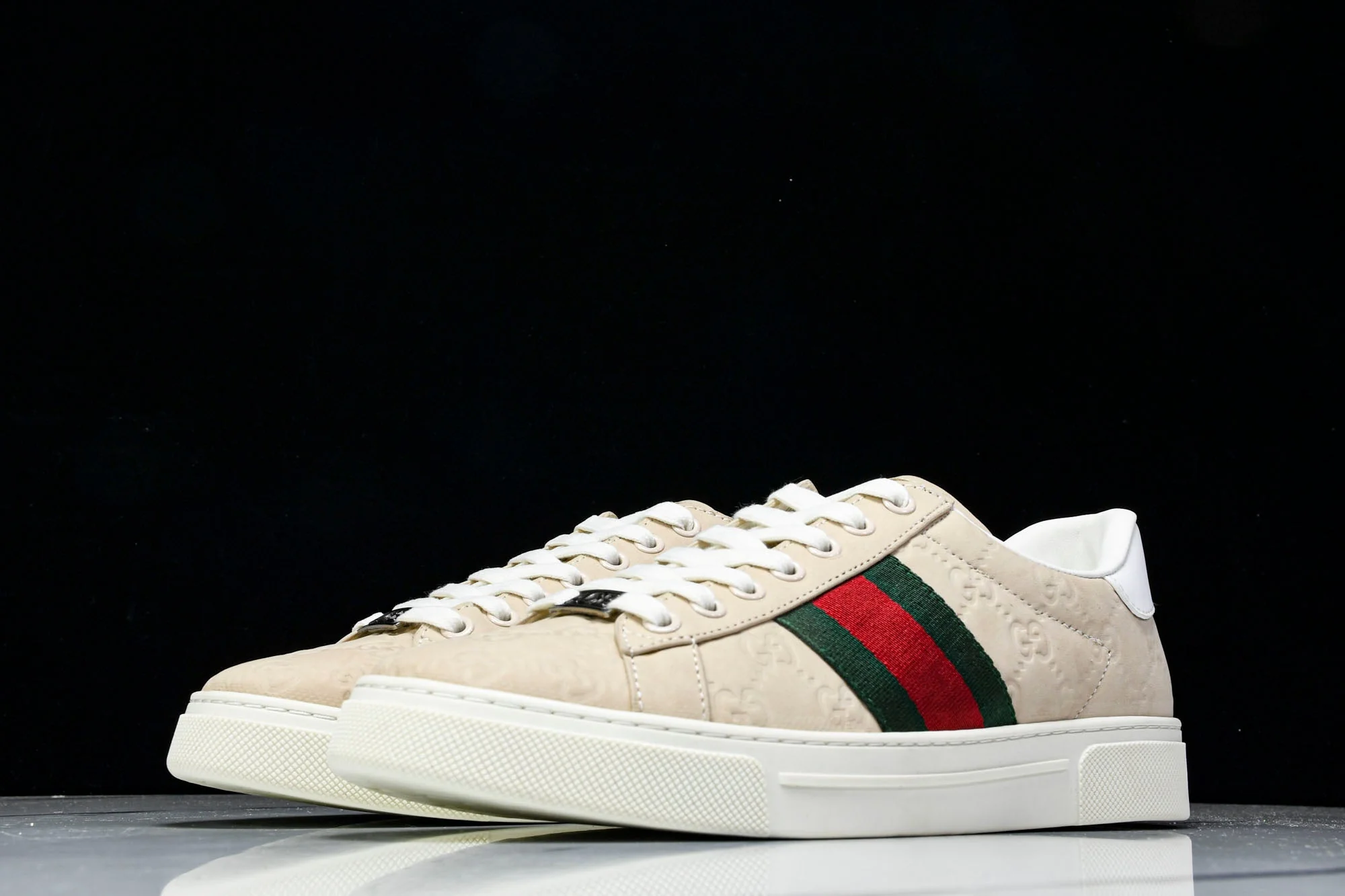 Guссi Ace Web 'Embossed Beige Monogram'