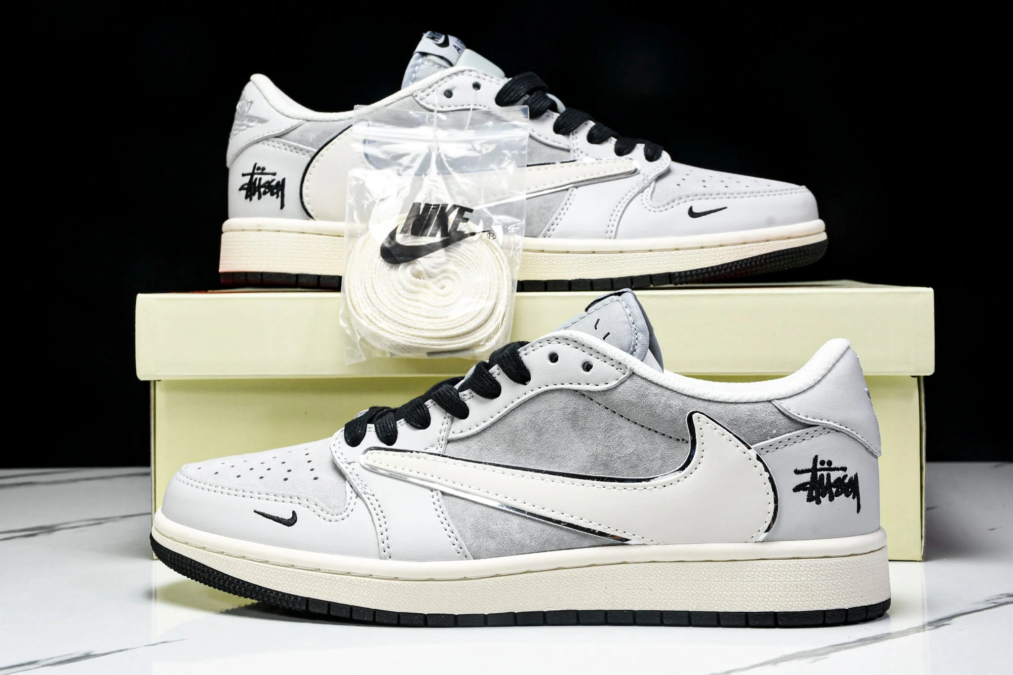 Travis Scott AJ1 Low x Stussy 'Silver Grey' (Custom)
