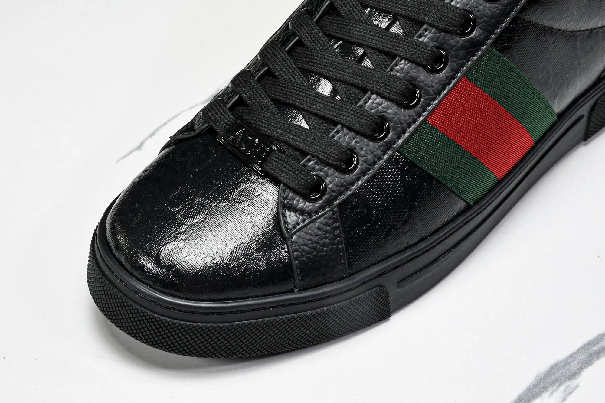 Guссi Ace Web 'Glossy Black Monogram'