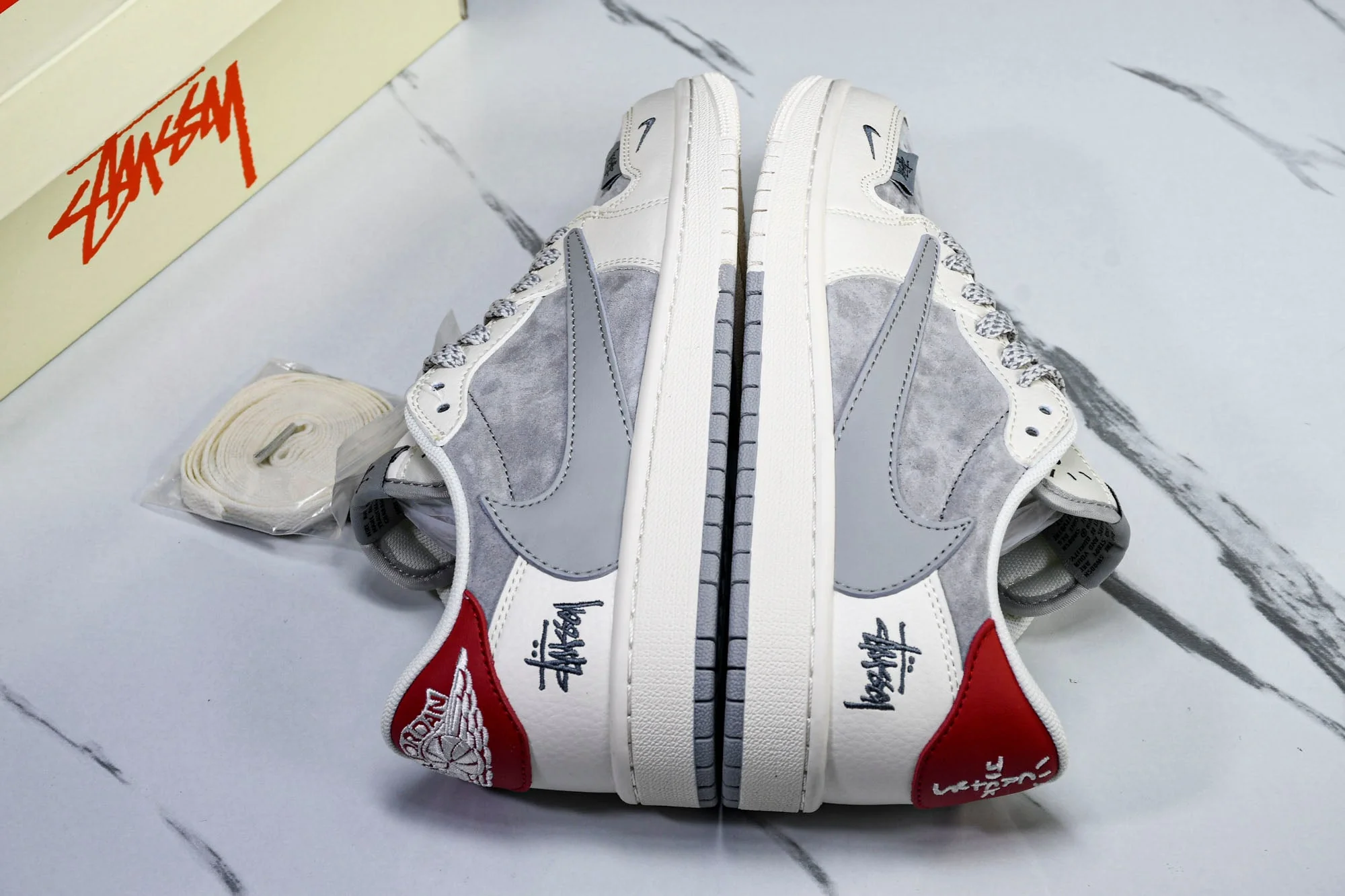 Travis Scott AJ1 Low x Stussy 'Grey White Red' (Custom)