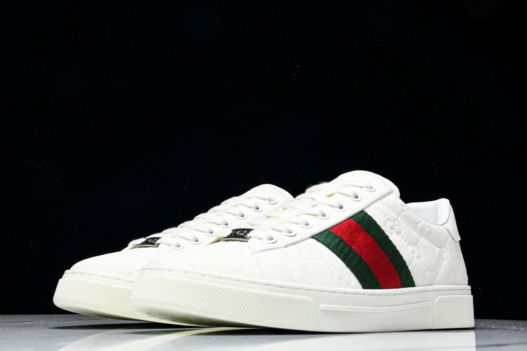 Guссi Ace Web 'Embossed White Monogram'