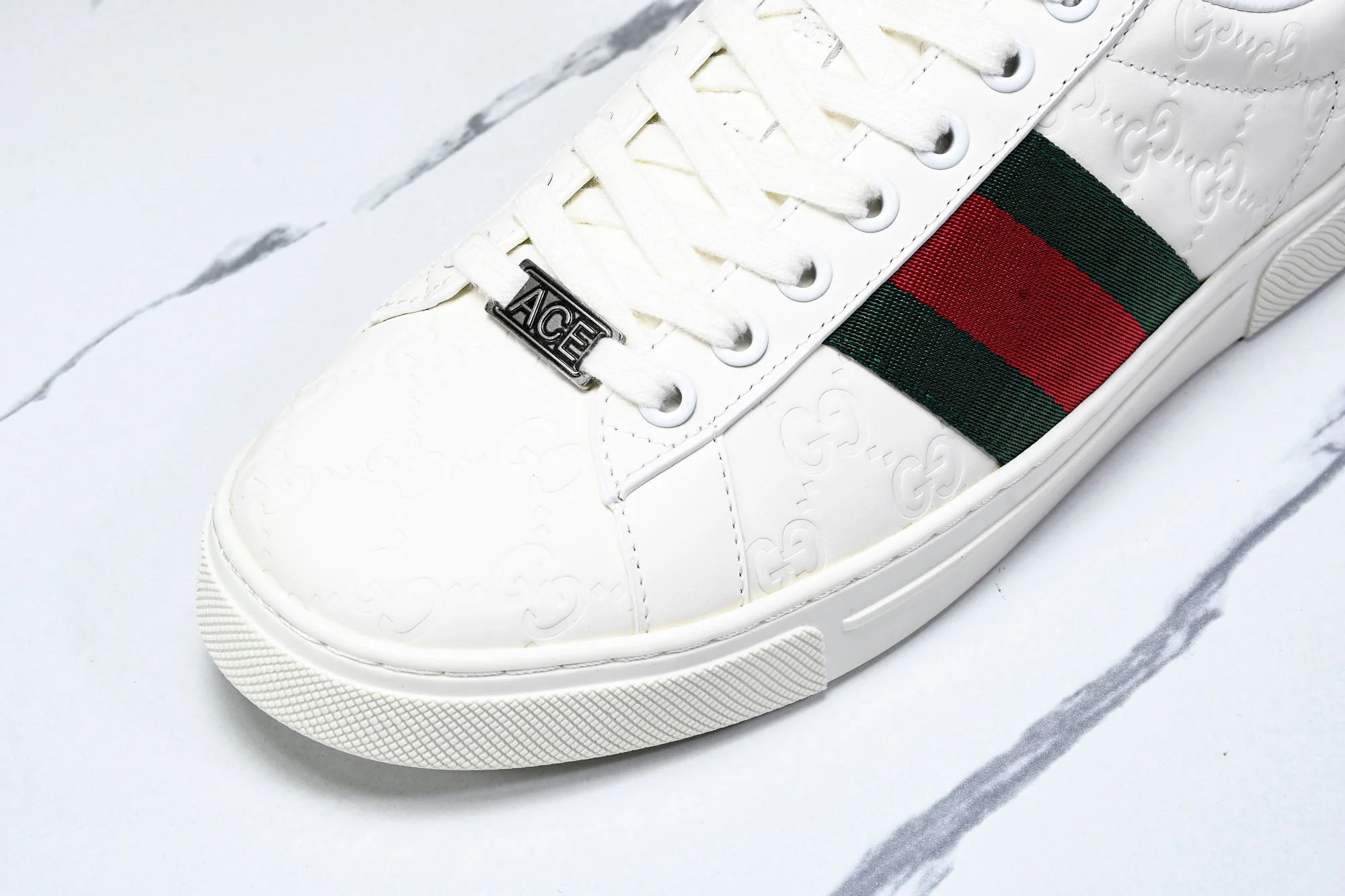 Guссi Ace Web 'Embossed White Monogram'