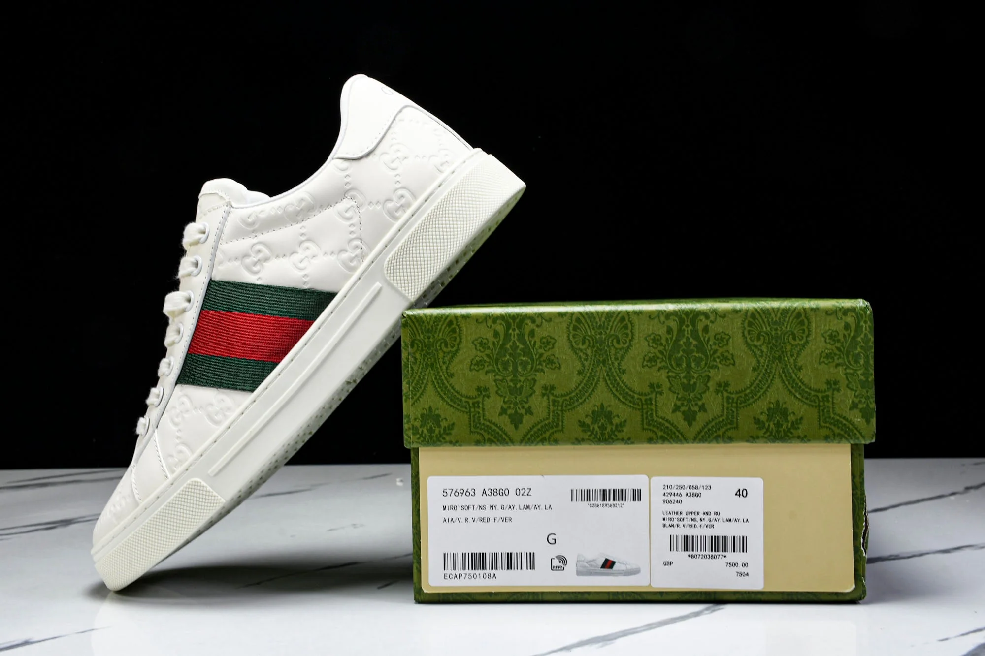 Guссi Ace Web 'Embossed White Monogram'