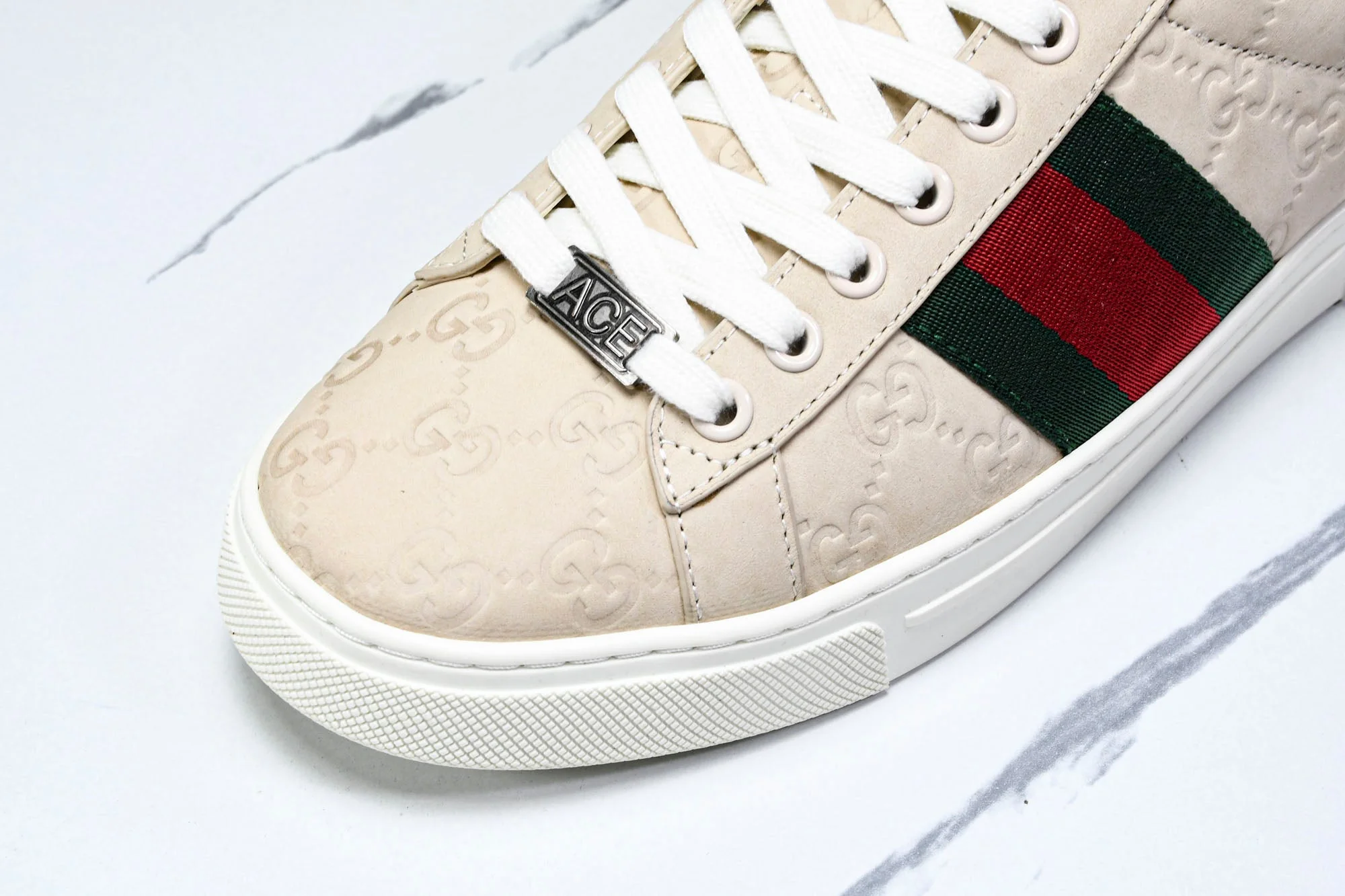 Guссi Ace Web 'Embossed Beige Monogram'