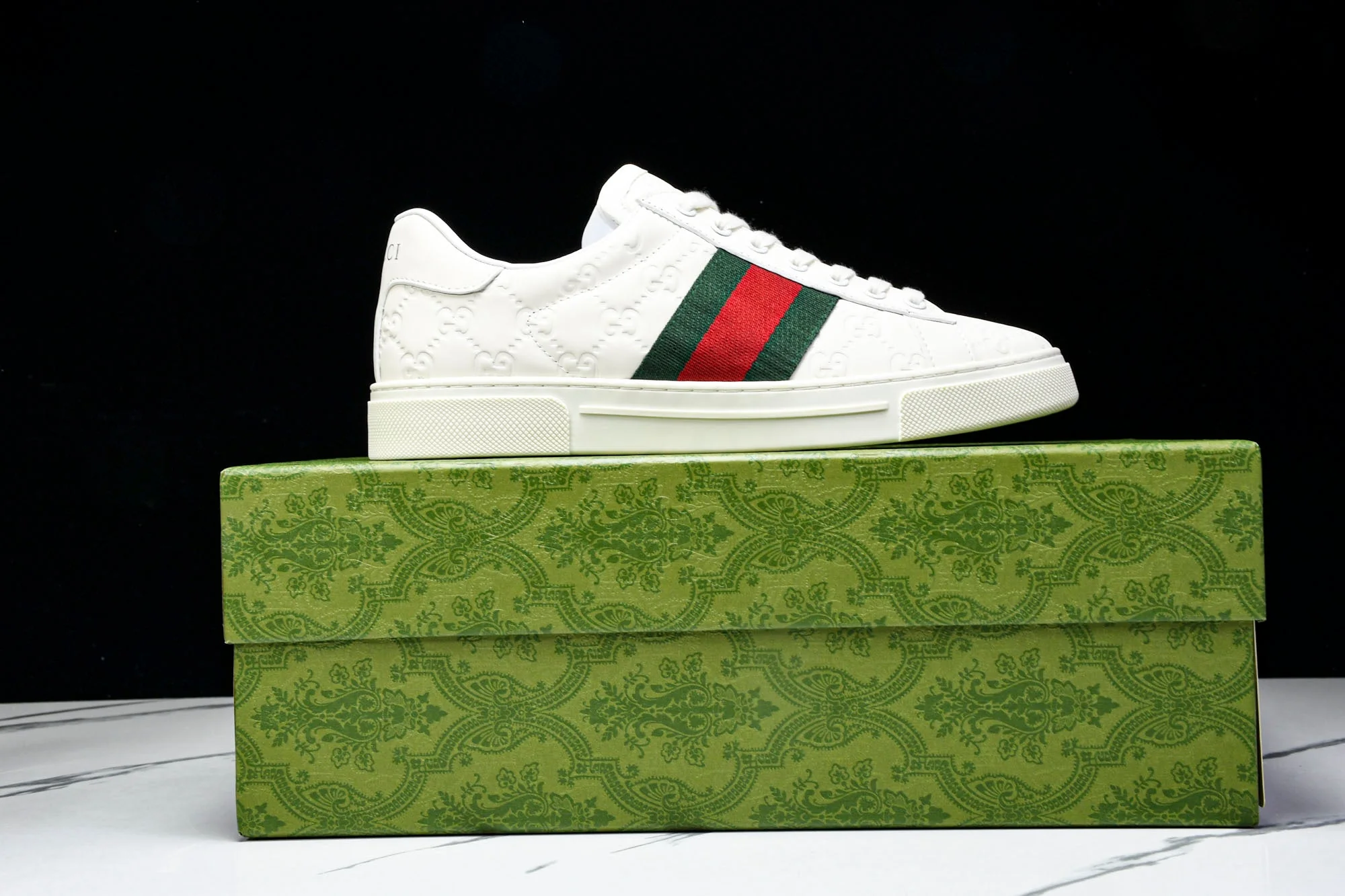 Guссi Ace Web 'Embossed White Monogram'