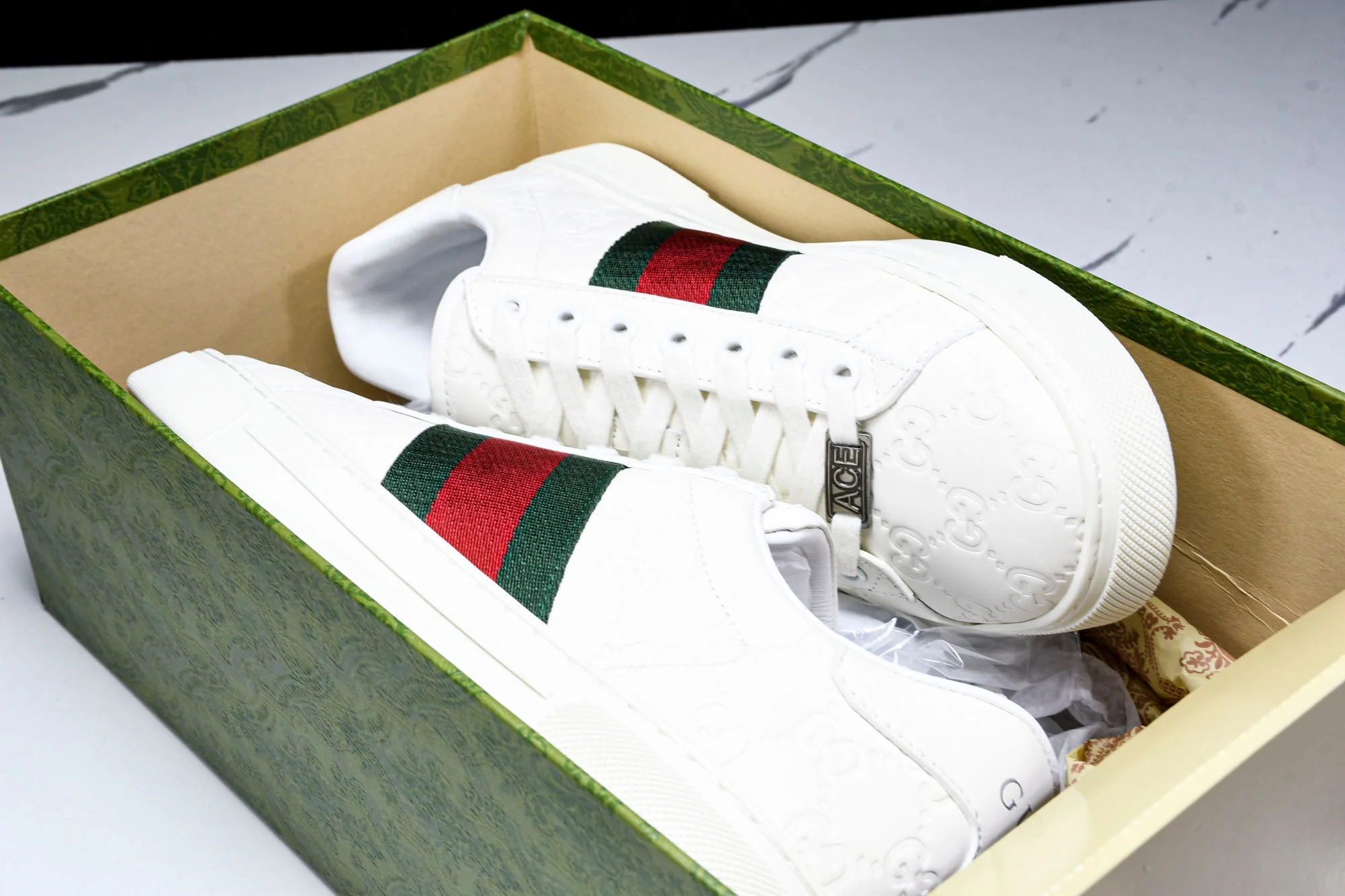 Guссi Ace Web 'Embossed White Monogram'