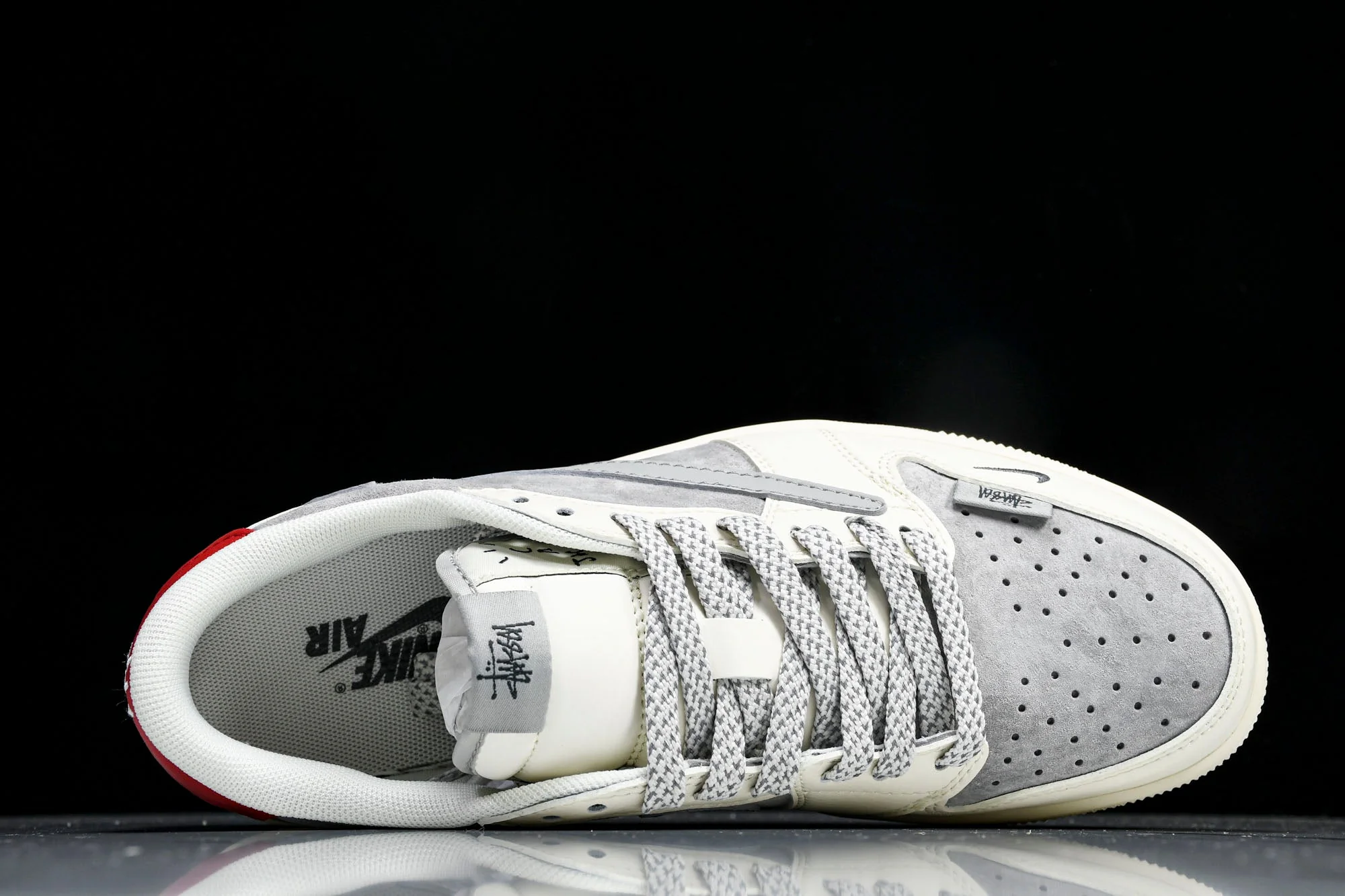 Travis Scott AJ1 Low x Stussy 'Grey White Red' (Custom)