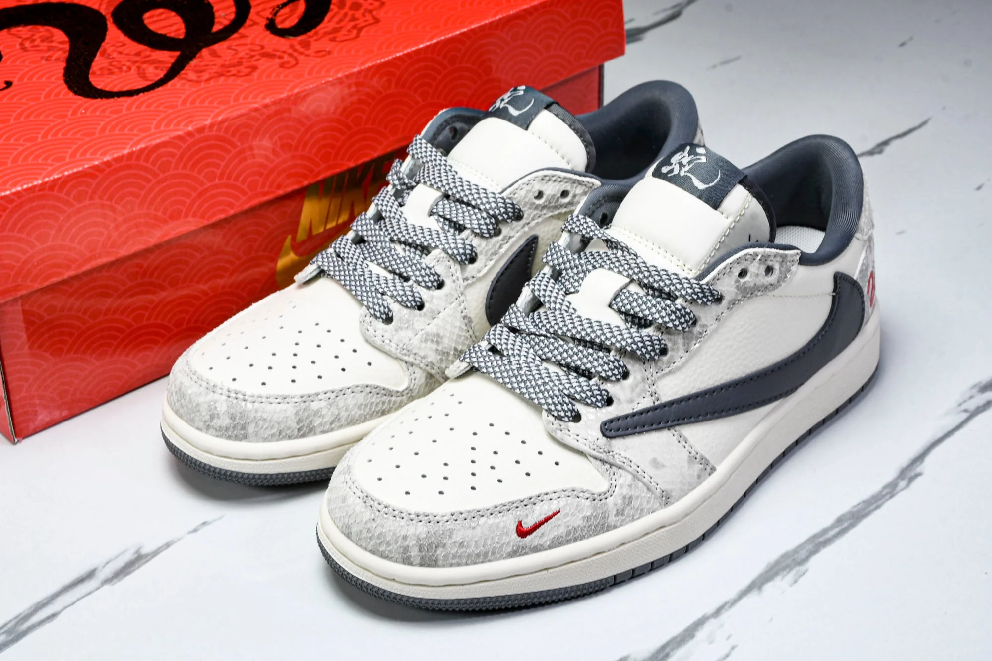 Travis Scott AJ1 Low x Year of The Snake 'White Grey' (Custom)