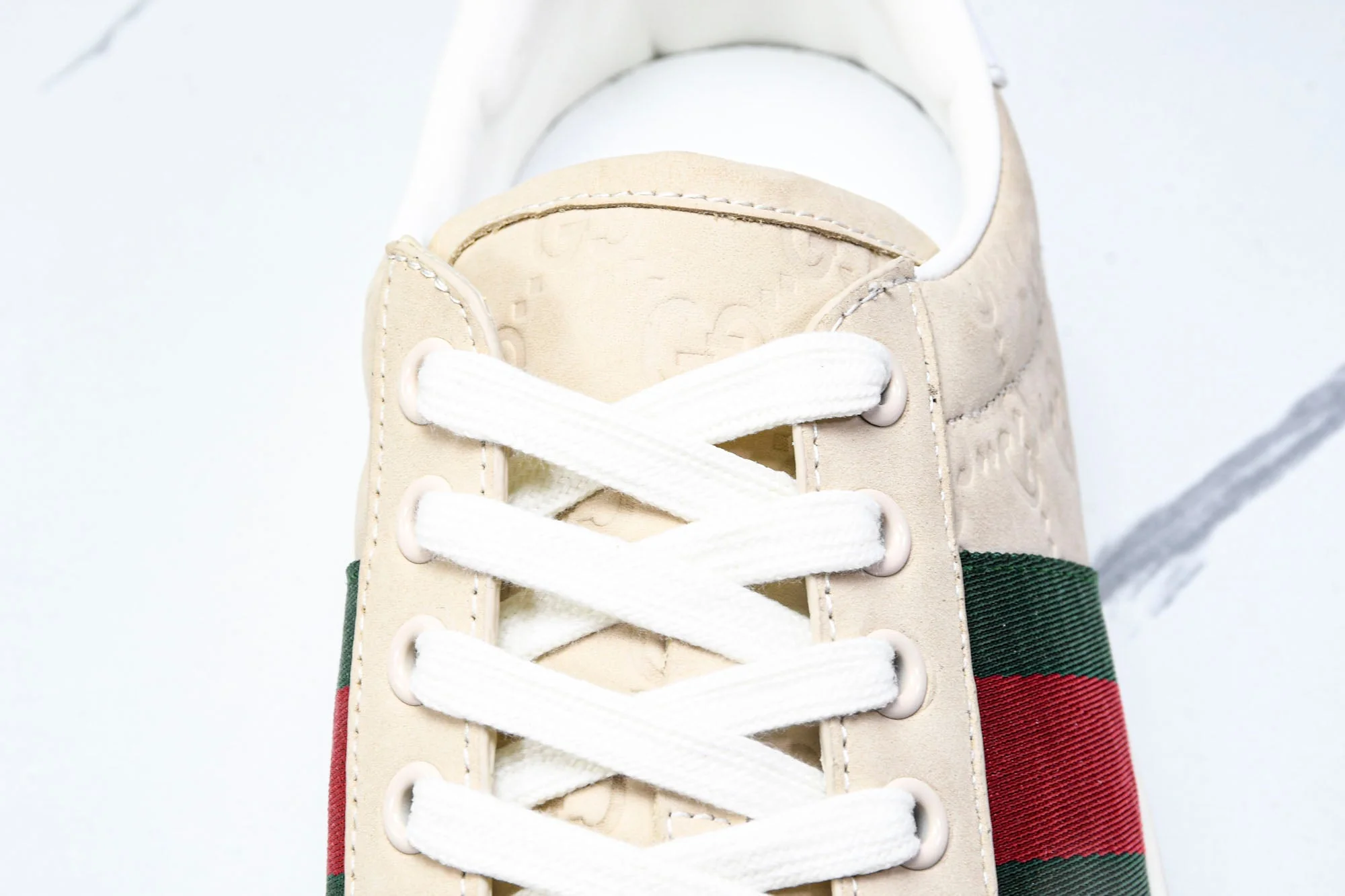 Guссi Ace Web 'Embossed Beige Monogram'