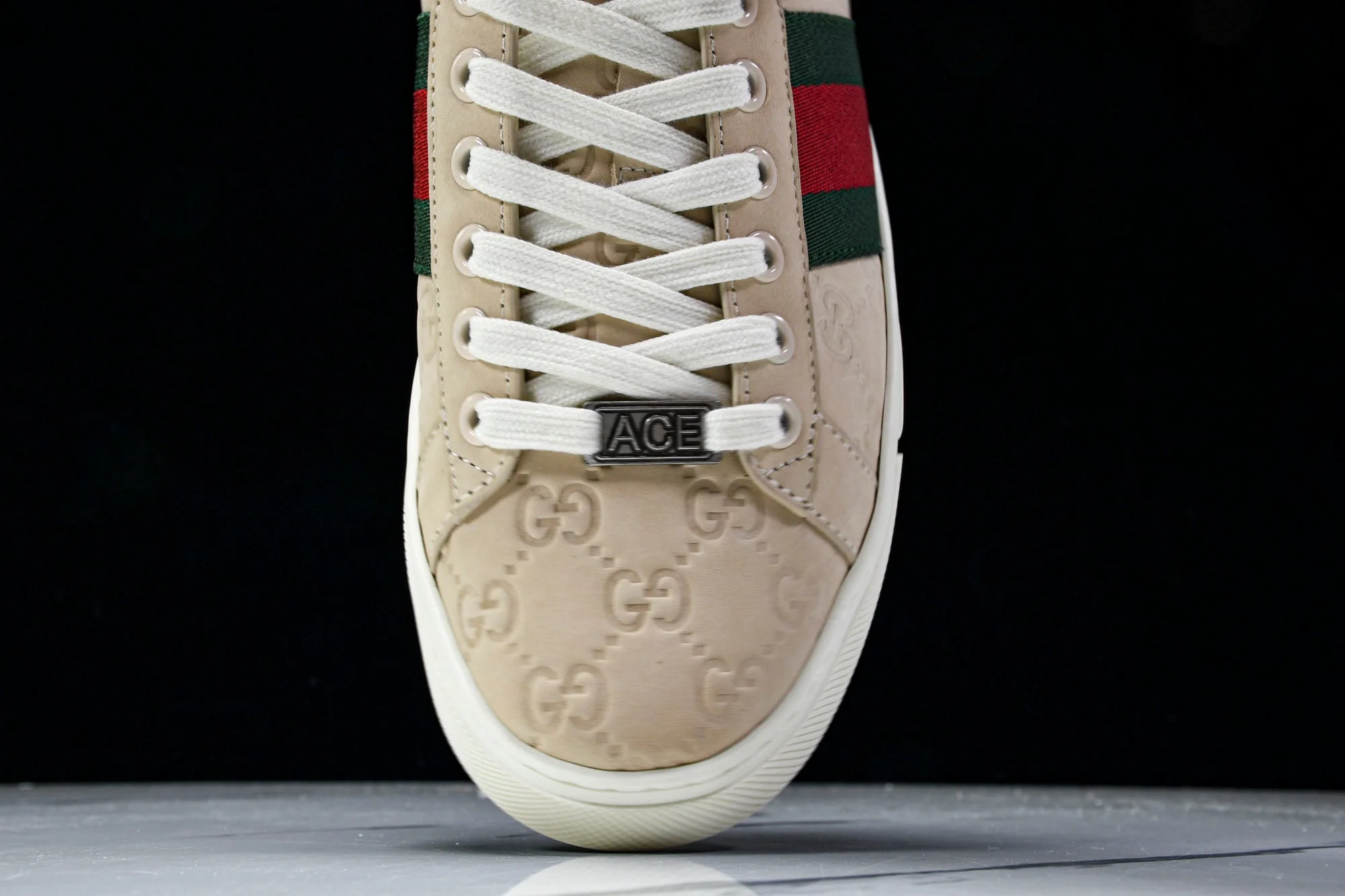 Guссi Ace Web 'Embossed Beige Monogram'