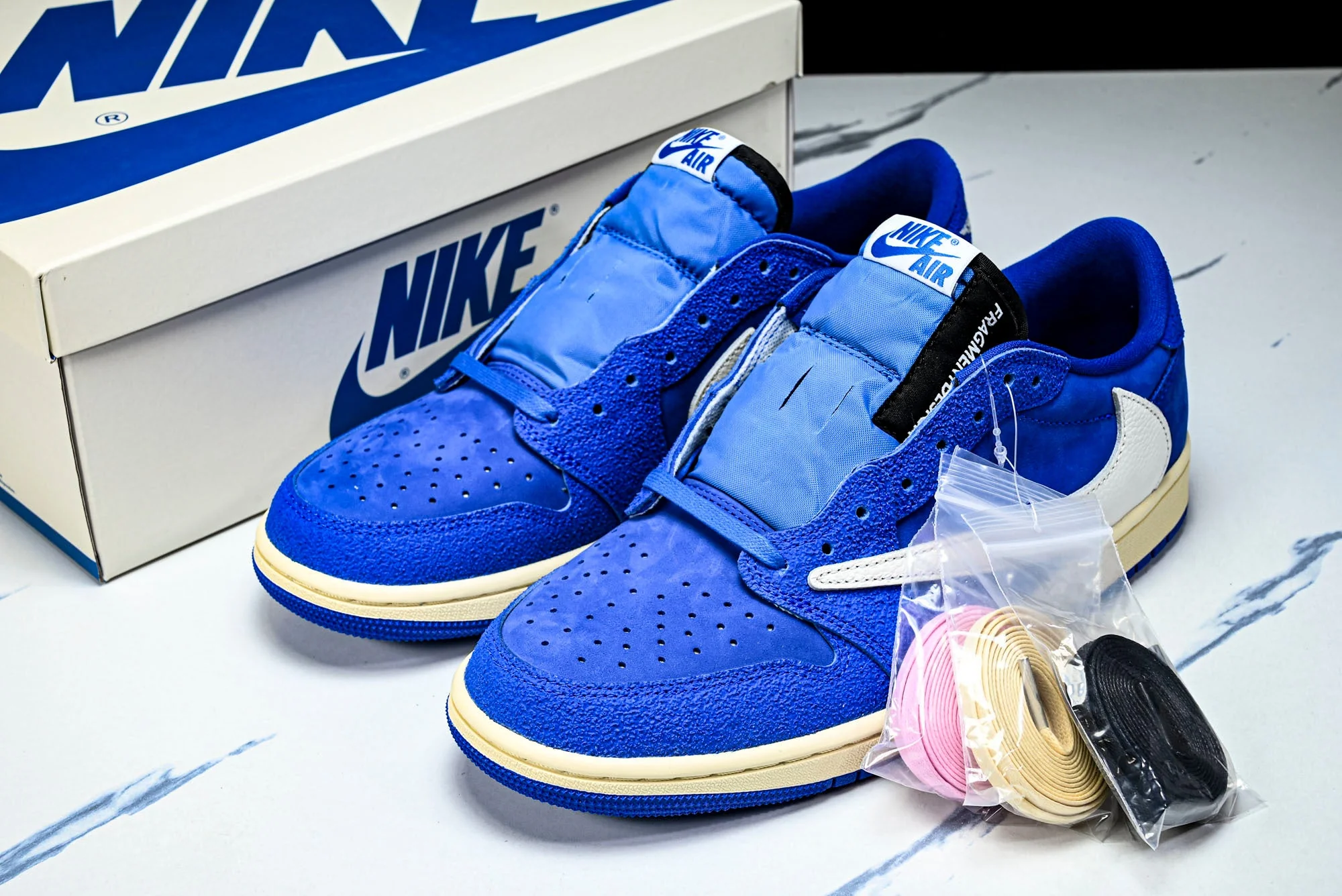 Travis Scott x Fragment AJ1 Low 'Reverse Sail Military Blue' (Unreleased)