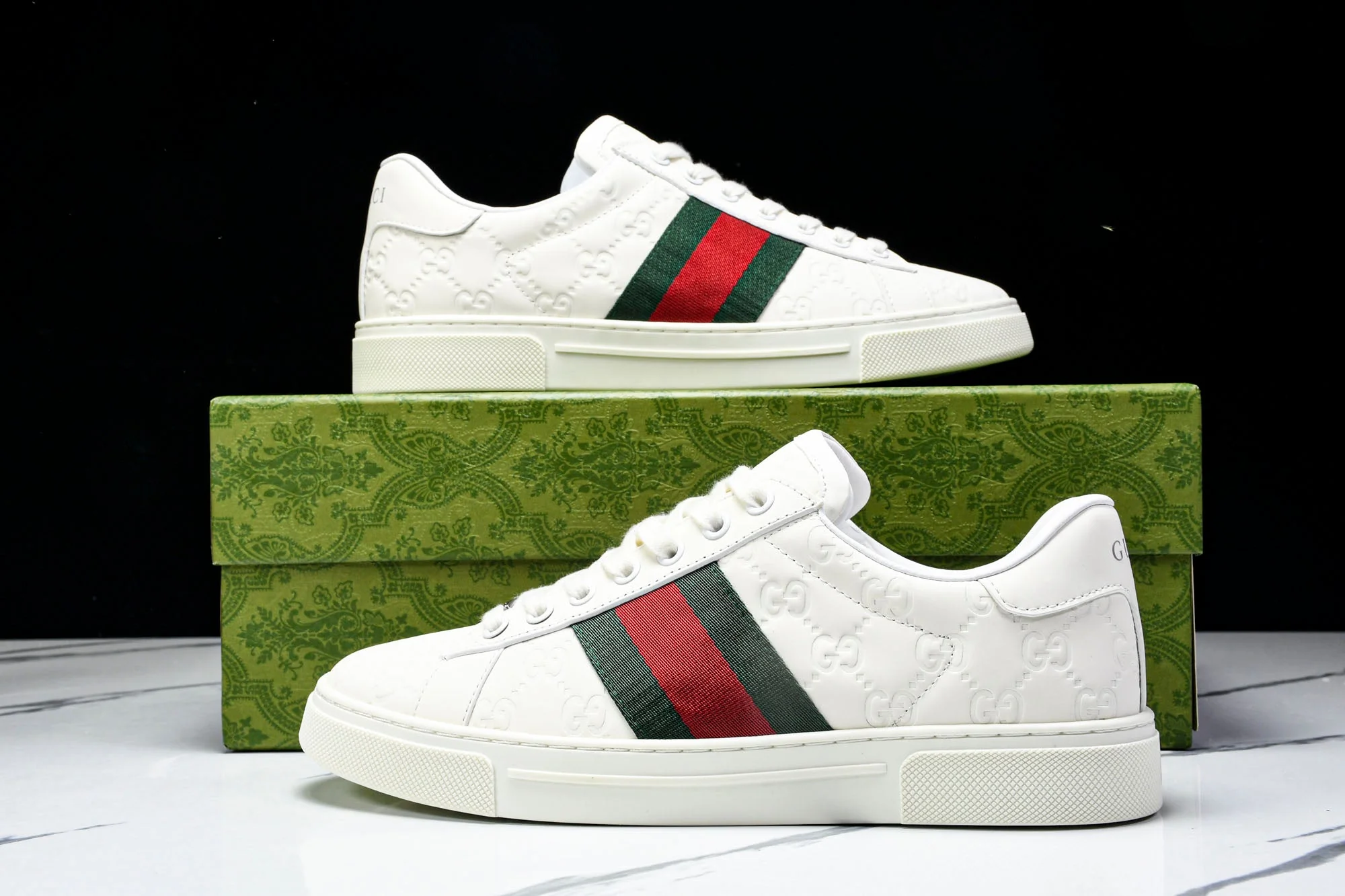 Guссi Ace Web 'Embossed White Monogram'