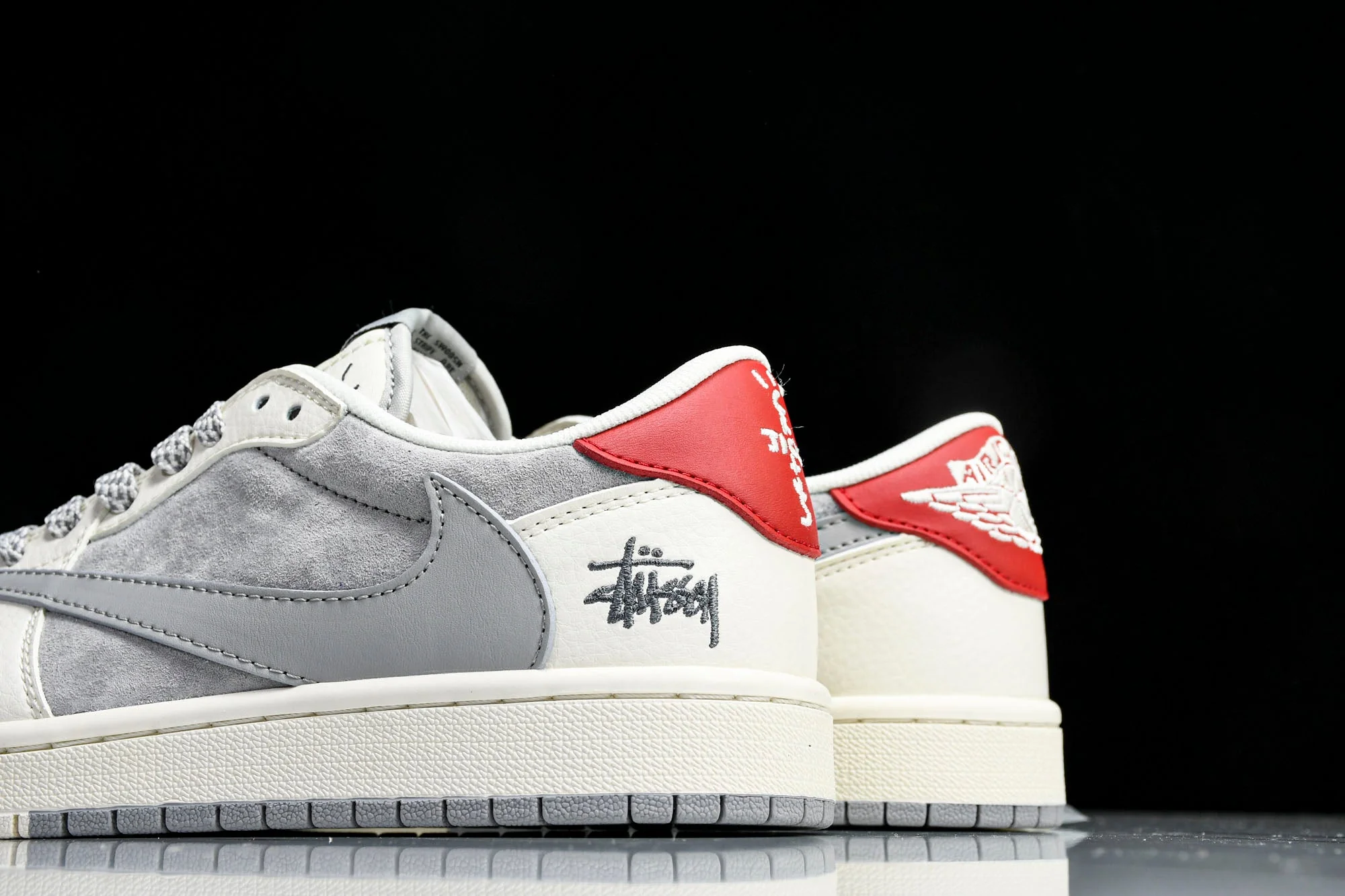 Travis Scott AJ1 Low x Stussy 'Grey White Red' (Custom)