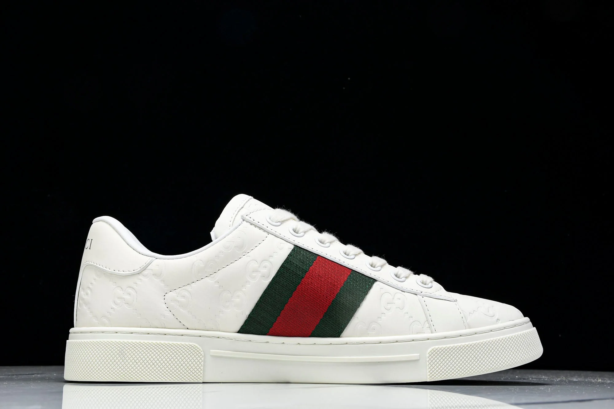 Guссi Ace Web 'Embossed White Monogram'