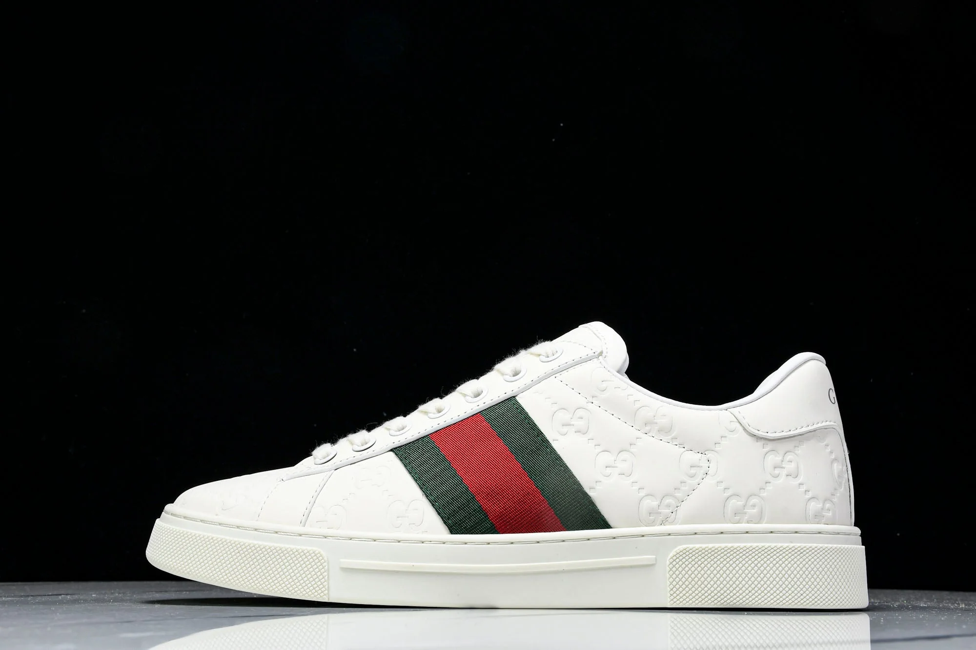 Guссi Ace Web 'Embossed White Monogram'