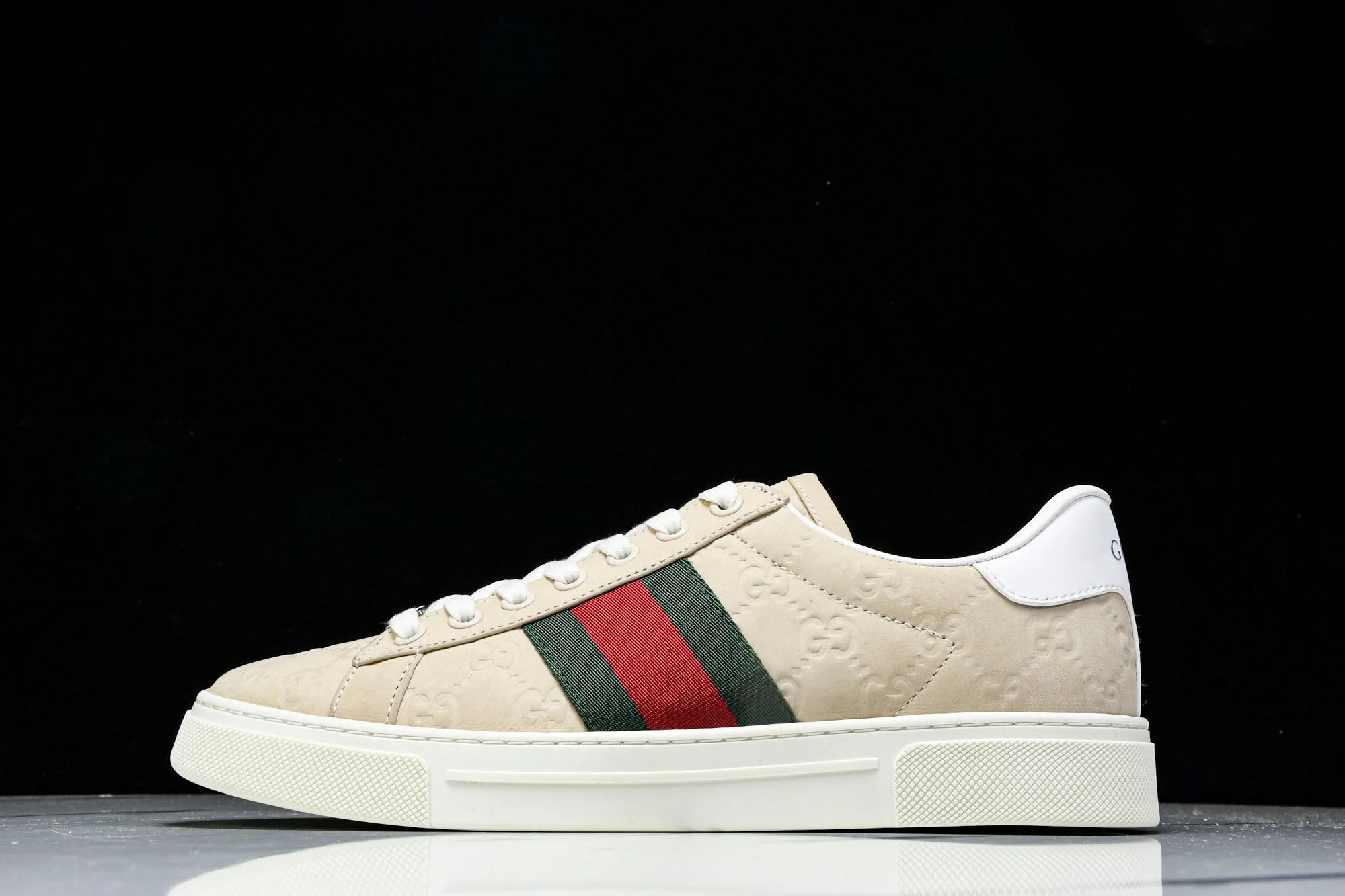 Guссi Ace Web 'Embossed Beige Monogram'