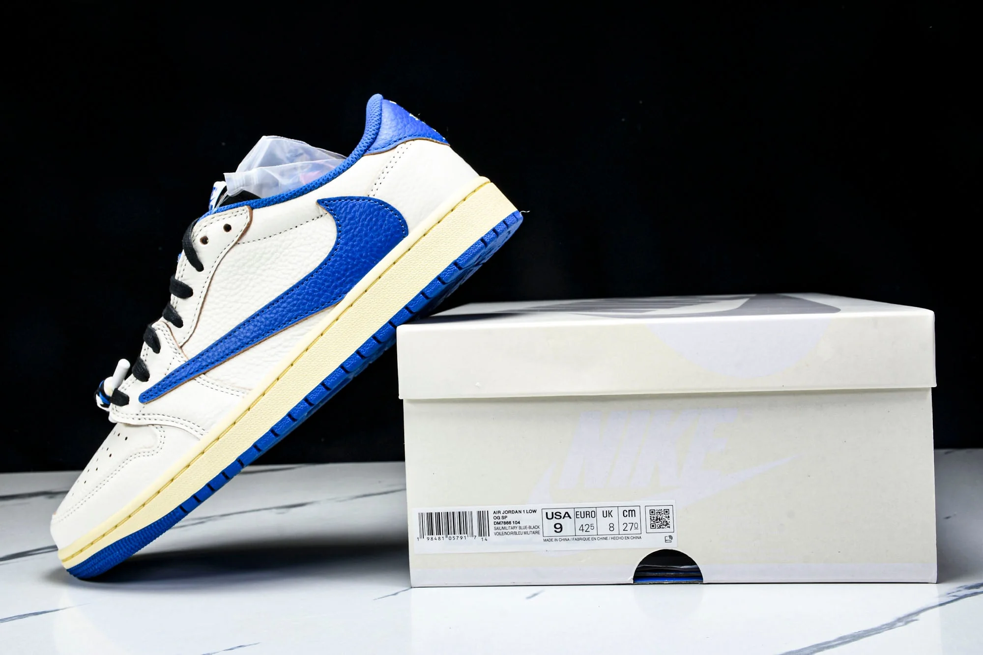 Travis Scott AJ1 Retro Low OG x Fragment 'Sail Military Blue'