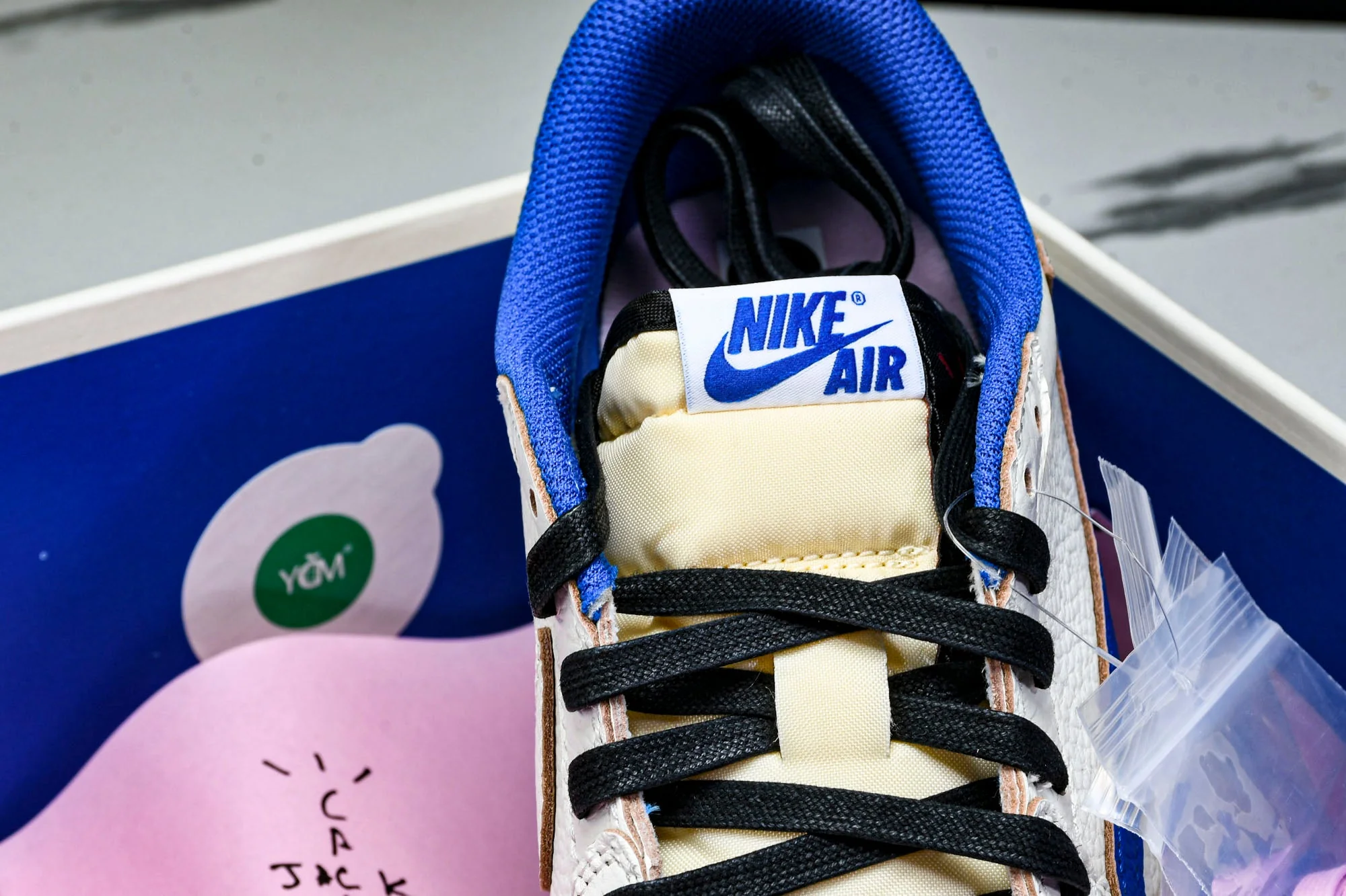 Travis Scott AJ1 Retro Low OG x Fragment 'Sail Military Blue'