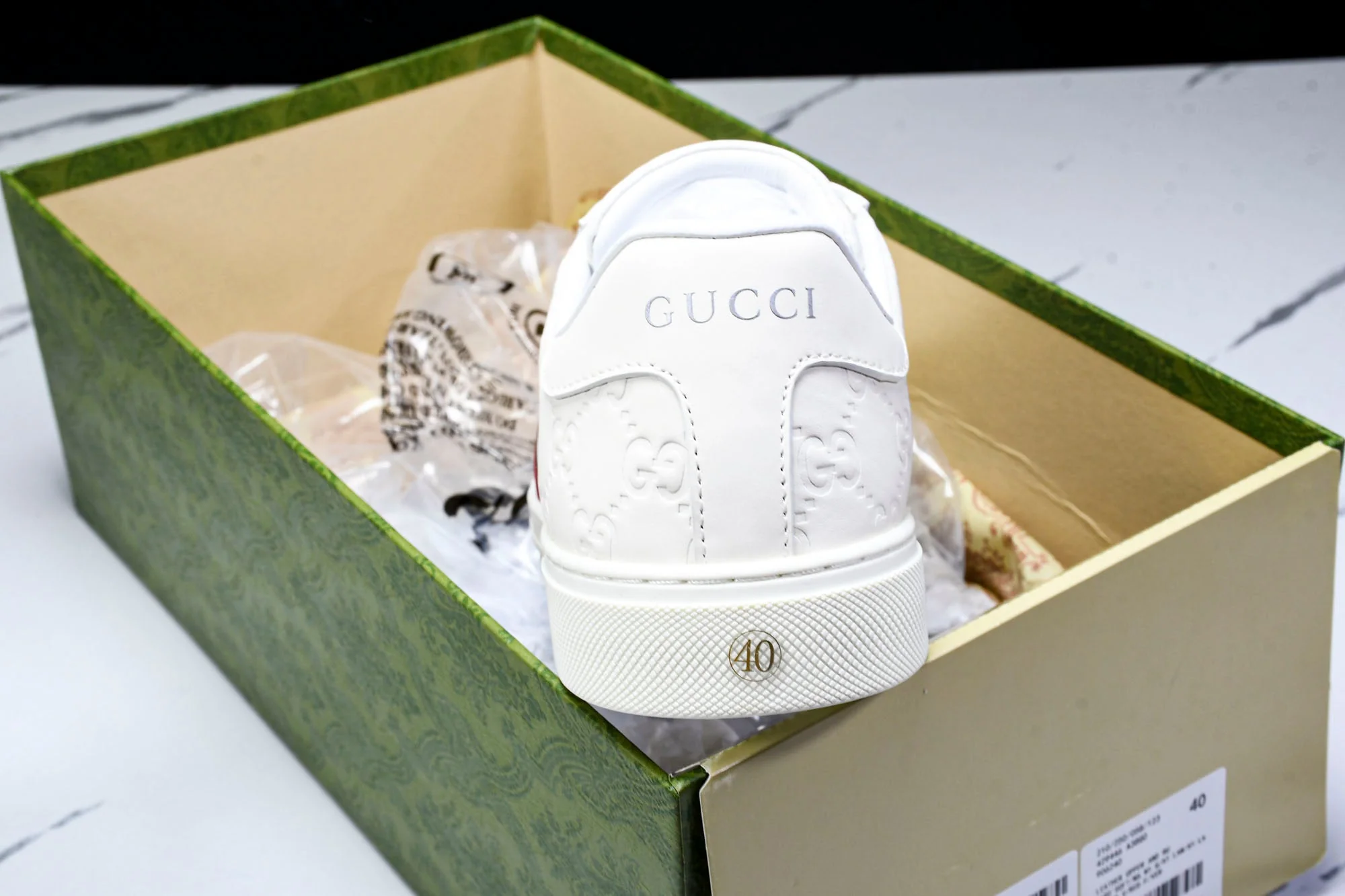 Guссi Ace Web 'Embossed White Monogram'