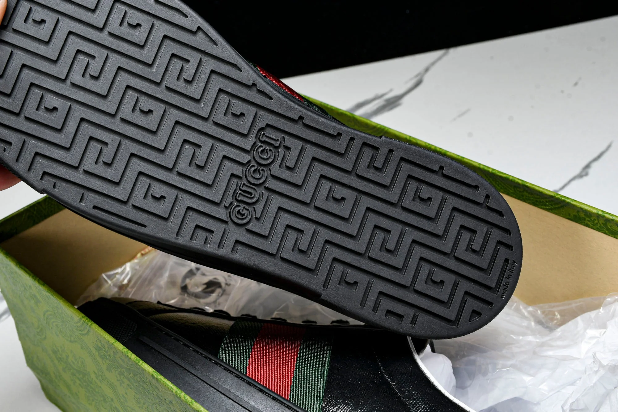 Guссi Ace Web 'Glossy Black Monogram'