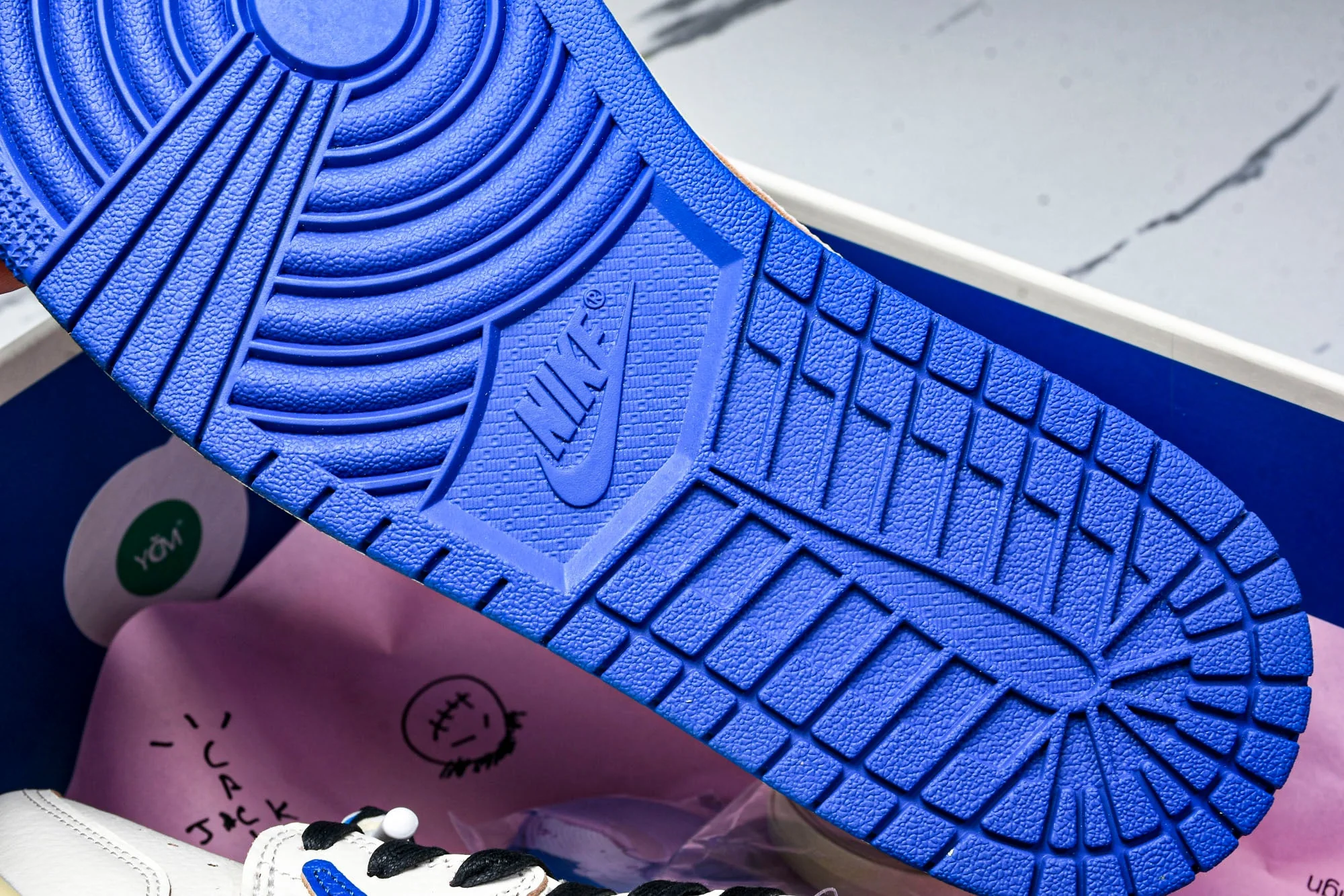 Travis Scott AJ1 Retro Low OG x Fragment 'Sail Military Blue'