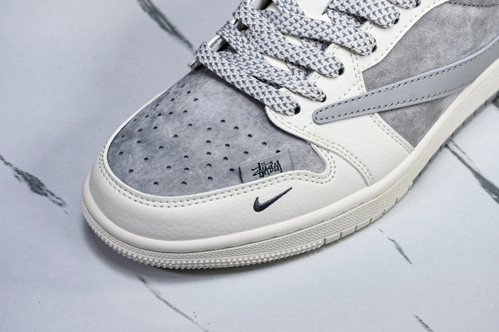 Travis Scott AJ1 Low x Stussy 'Grey White Red' (Custom)