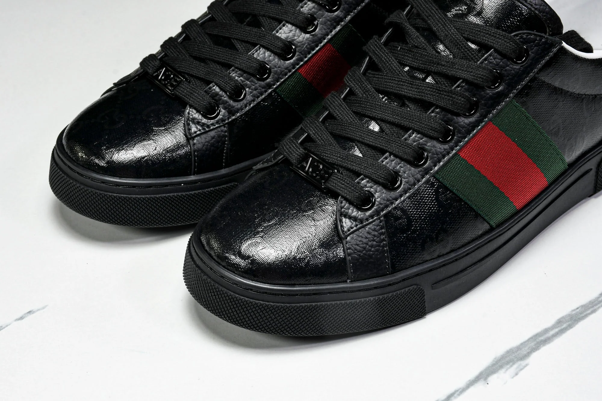 Guссi Ace Web 'Glossy Black Monogram'