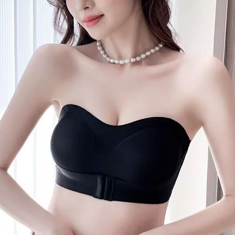 VEIMIA【安定感抜群・ストラップレスブラ】ズレない、アウターに響かない、カワイイ素肌に優しく密着！谷間メイクでドレス姿も魅力的に。