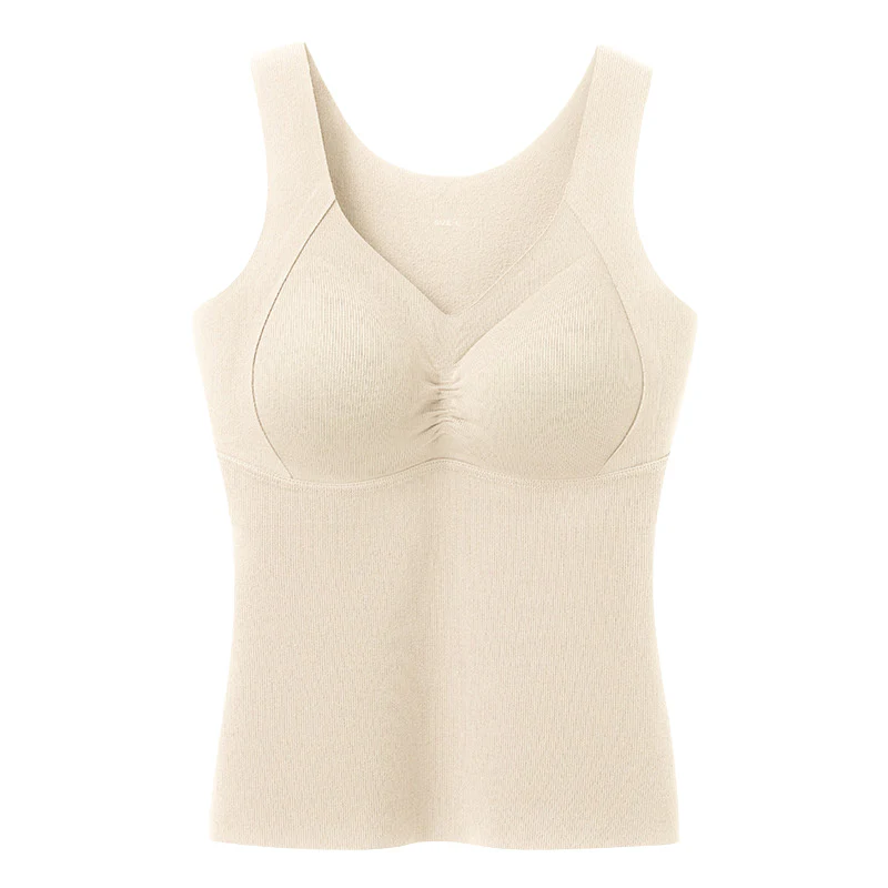 【2枚セットで6,980円】VEIMIA タンクトップ | ブラとタンクトップが一体化した便利なデザイン。シルク素材を採用し、肌に優しい着心地を実現。裏起毛で暖かさをキープし、寒い季節に最適！Uネックで着痩せ効果も◎