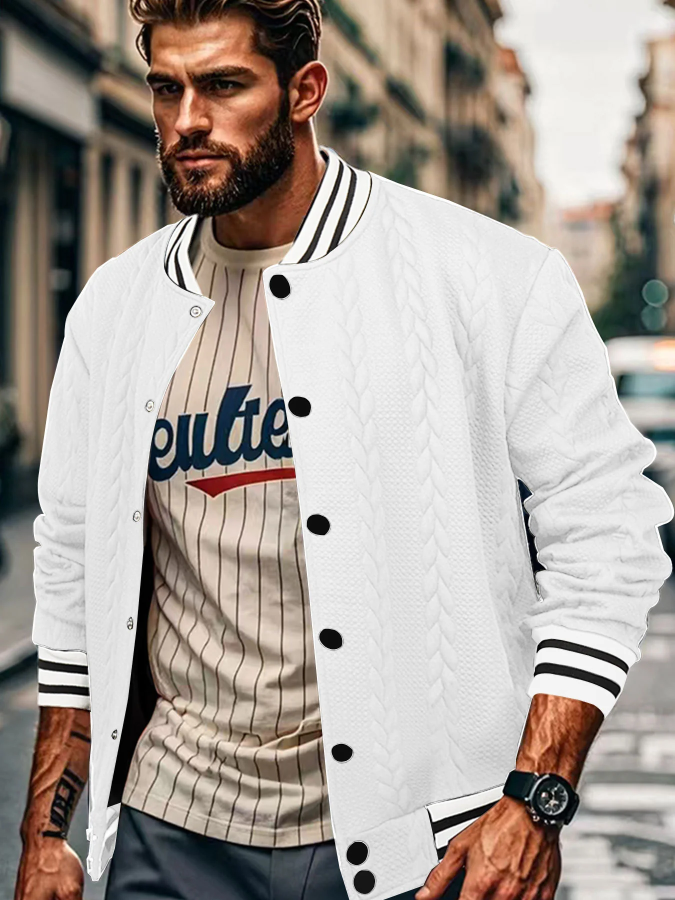 Solid-color men's cardigan baseball suit
