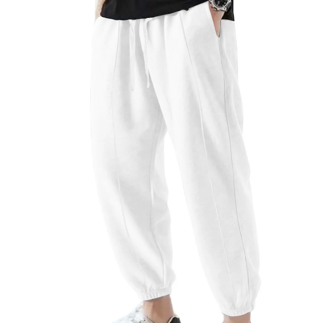 Solid color plus-size men's casual pants, loose lace-up pants