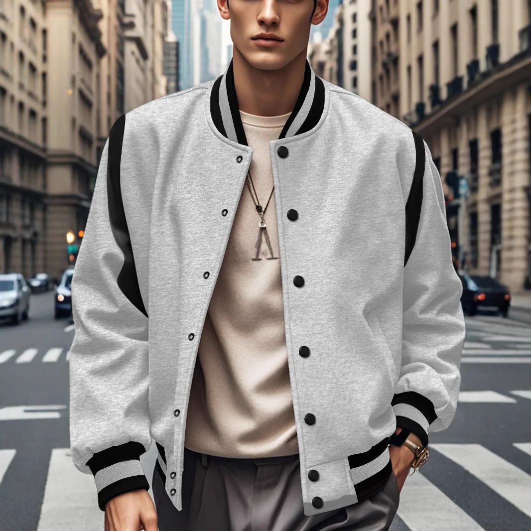 Wool cardigan with buttoned buttons baseball jacket