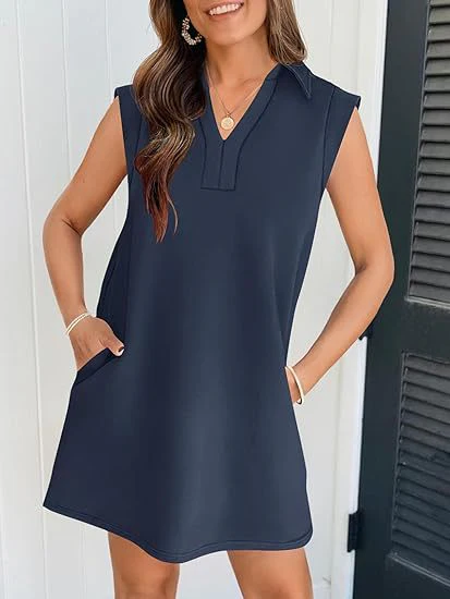 New Fashion Polo Collar Short Sleeve Dress Women