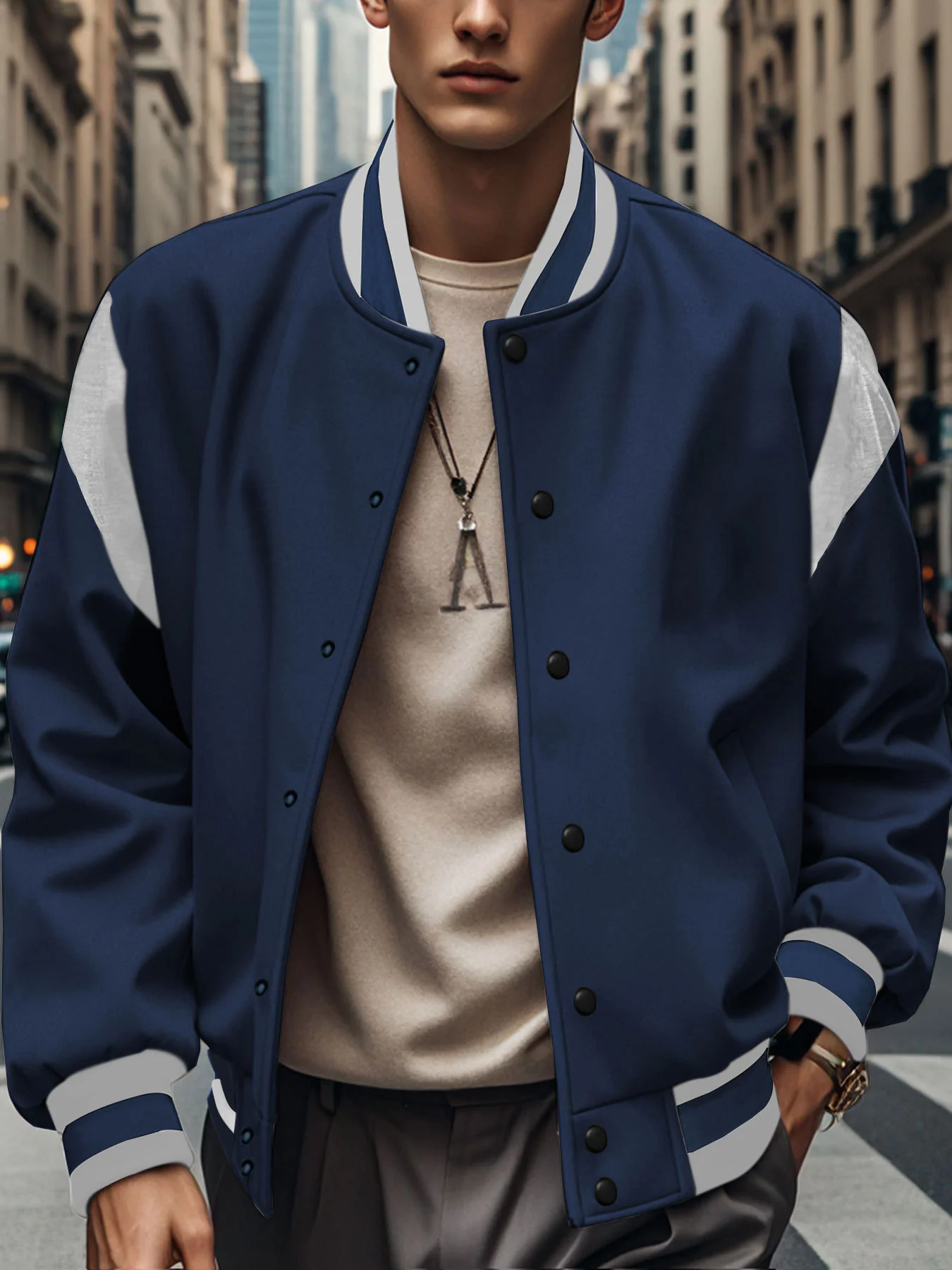 Wool cardigan with buttoned buttons baseball jacket