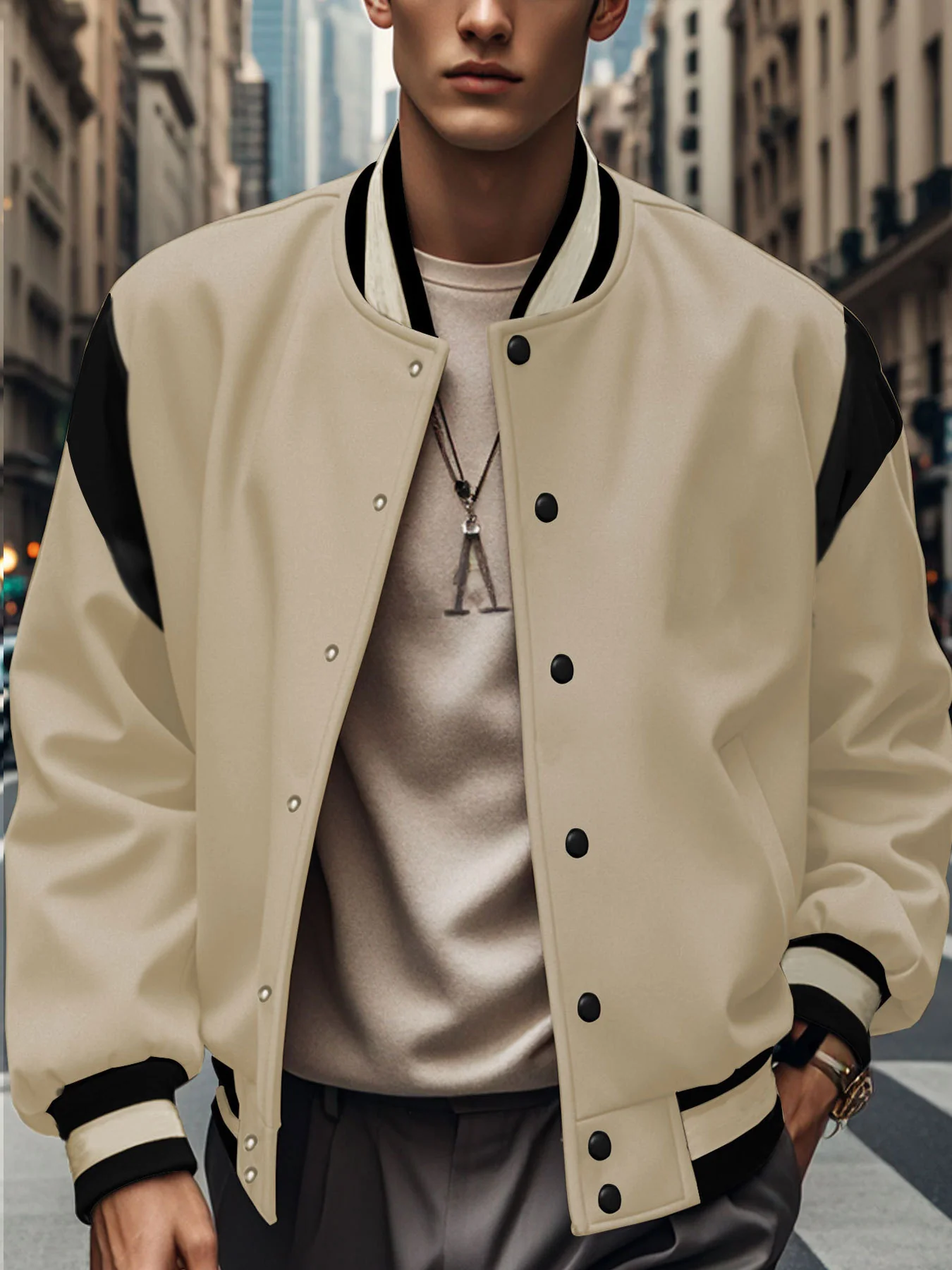 Wool cardigan with buttoned buttons baseball jacket