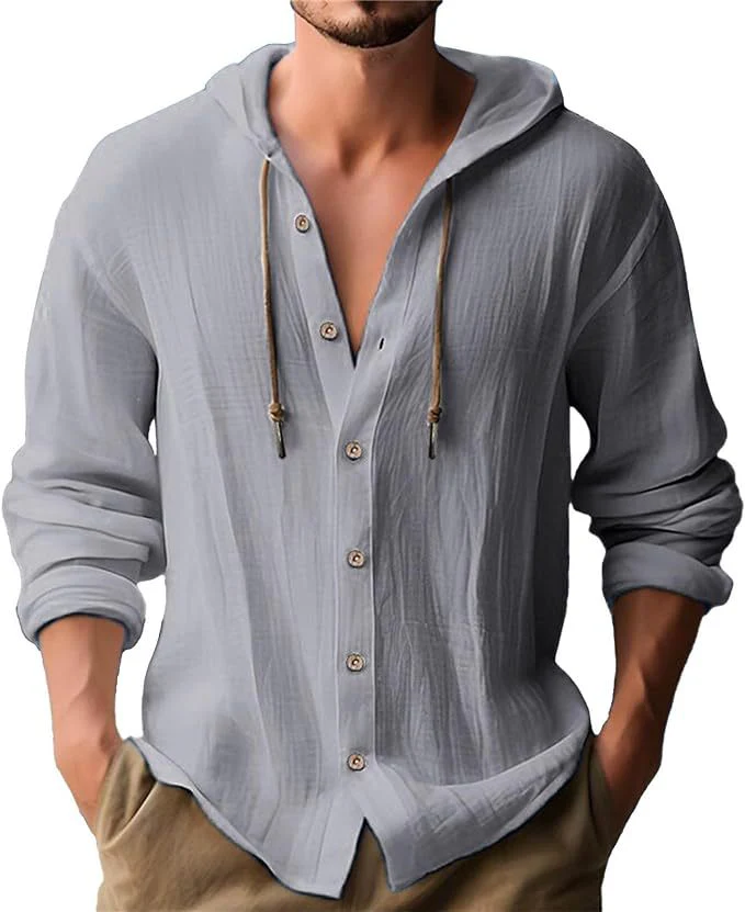 Solid-colored cotton and linen men's top