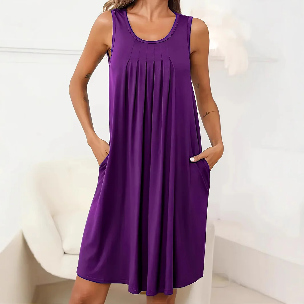 U-Neck Fashion Pocket Casual Dress Women