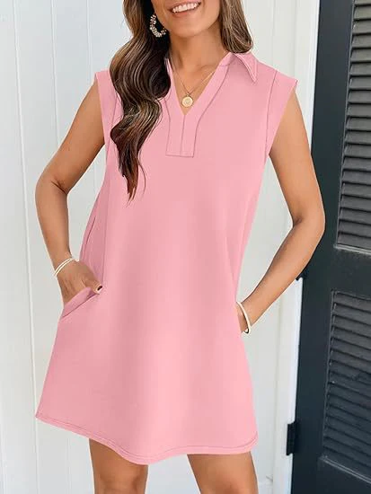 New Fashion Polo Collar Short Sleeve Dress Women