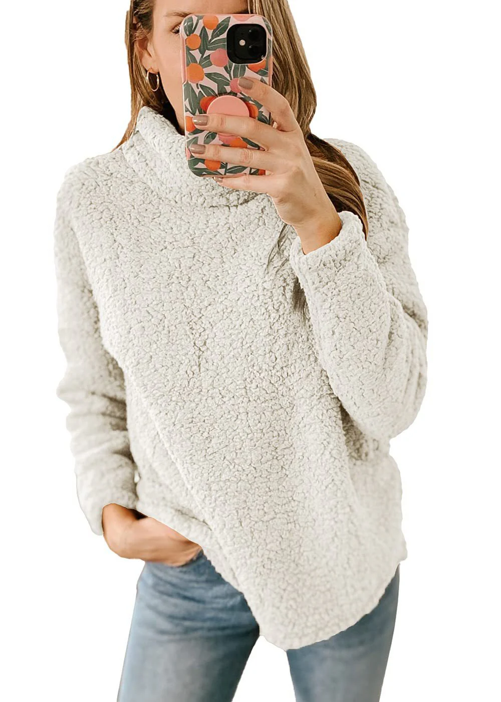 Fur Turtleneck Solid Color Sweatshirt Plush Top