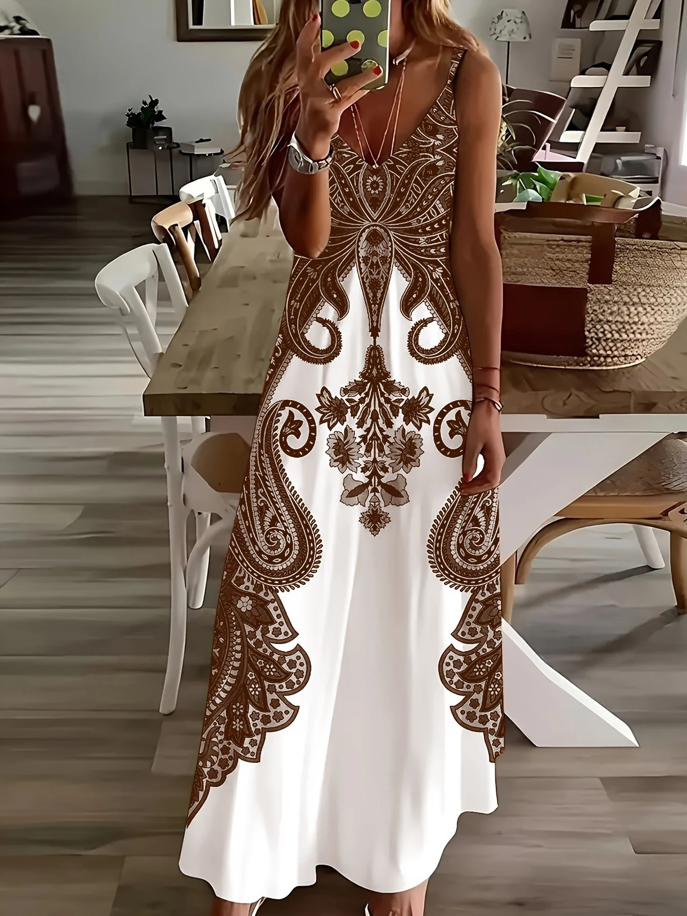 3D Printed Boho Style Long Skirt Casual Dress Women