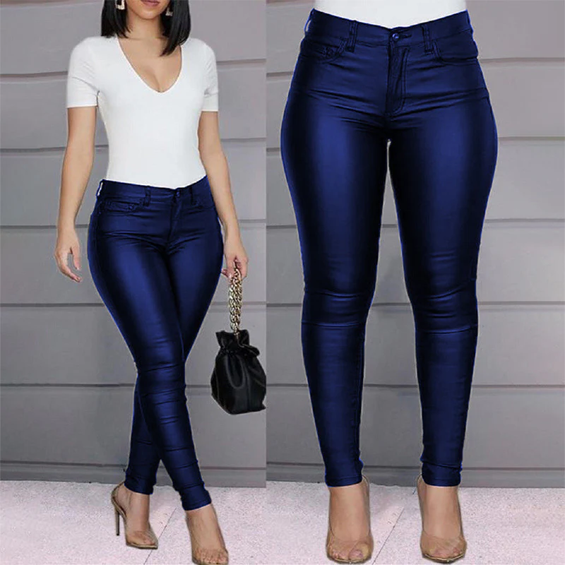 New Fashion Sexy High Waist Casual Pants Women'S Pu Leather Pants