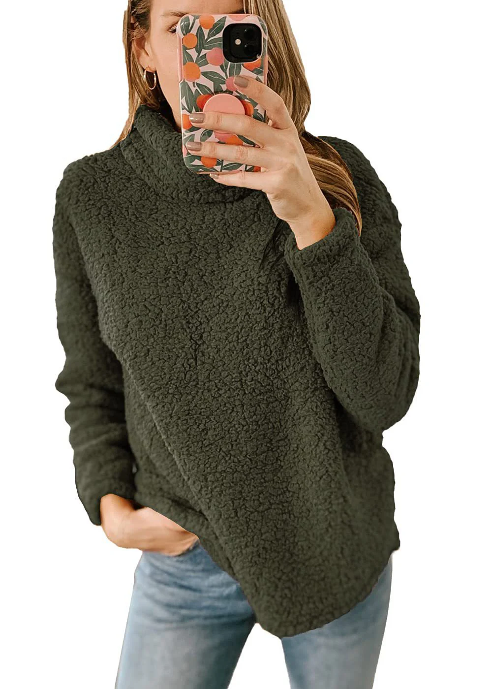 Fur Turtleneck Solid Color Sweatshirt Plush Top
