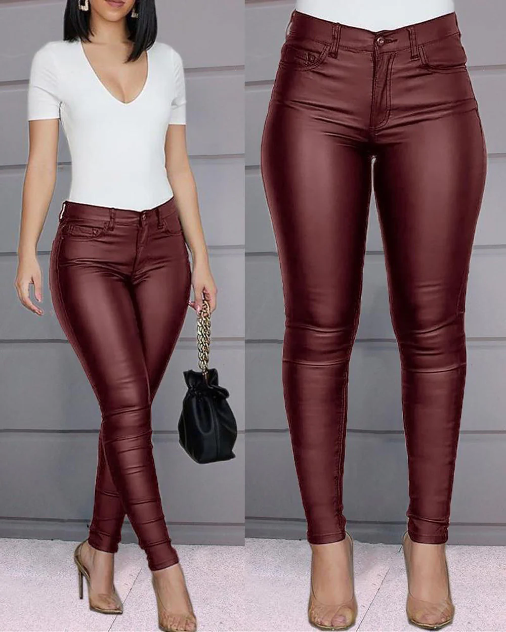 New Fashion Sexy High Waist Casual Pants Women'S Pu Leather Pants