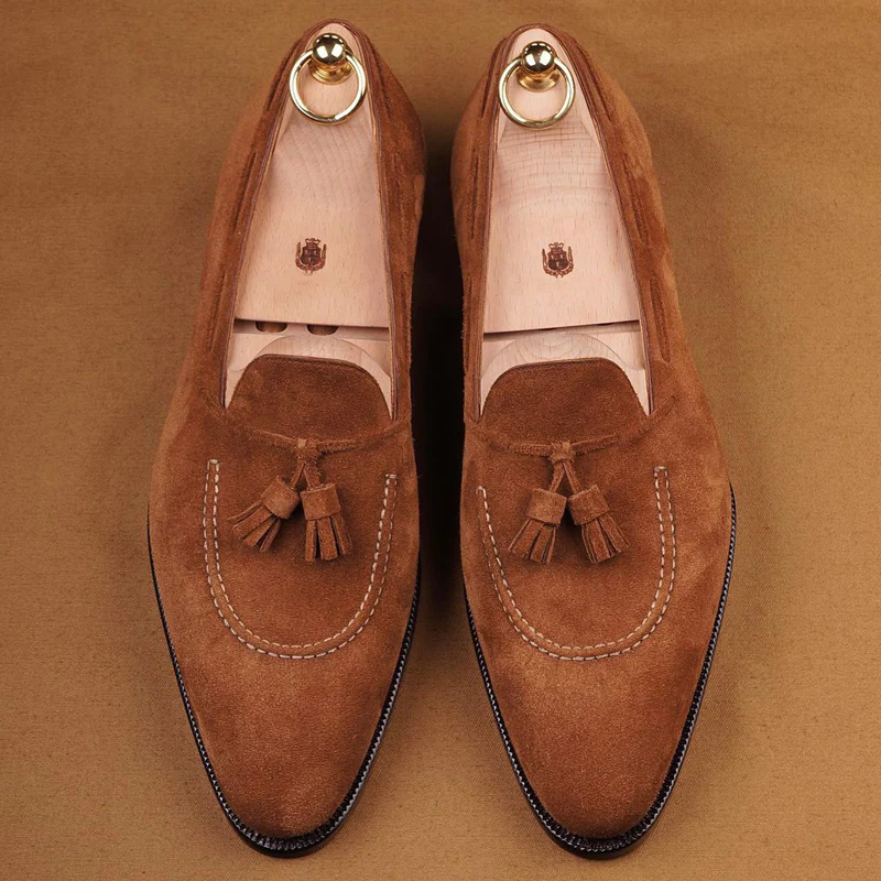 Light Brown Suede Slip On Shoes