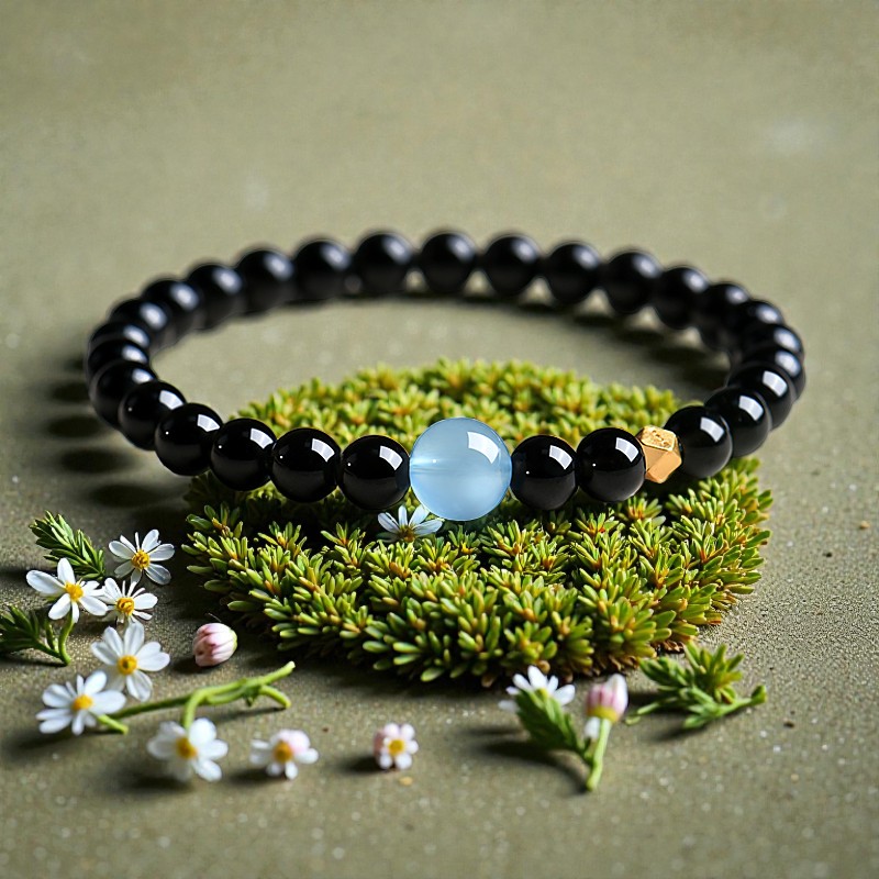 Obsidian & Aquamarine Bracelet — Protection & Calm Clarity