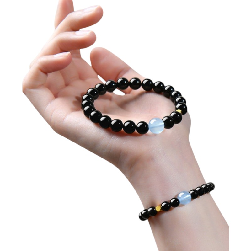 Obsidian & Aquamarine Bracelet — Protection & Calm Clarity
