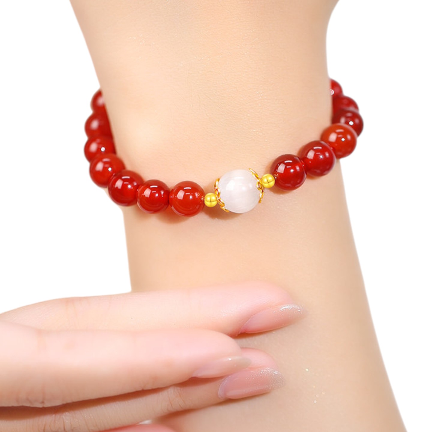 Red Agate & White Chalcedony Bracelet — Confident Calm